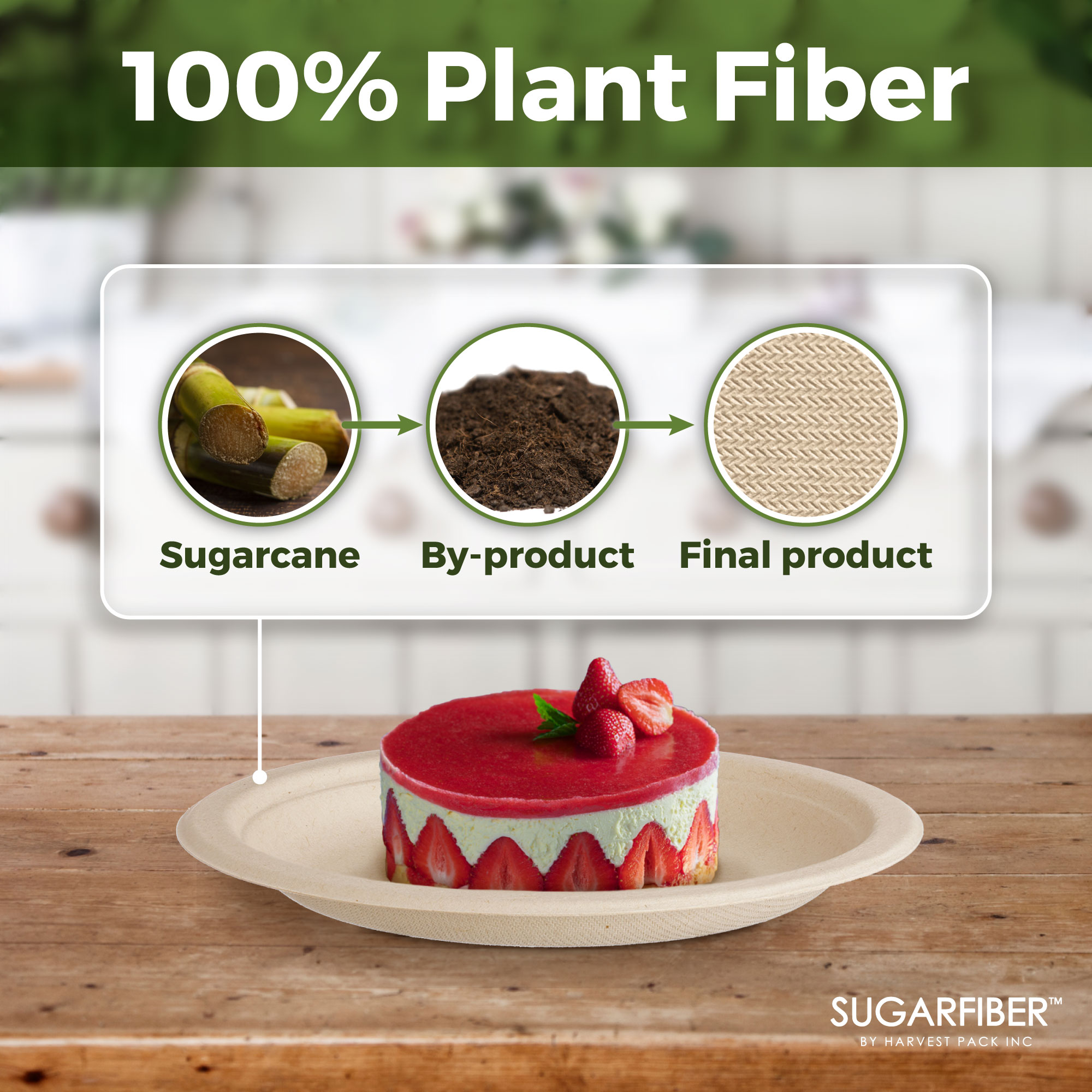 Sugarfiber Disposable 7 inch Compostable Natural Round Paper Plates Sturdy Bagasse 125 Count