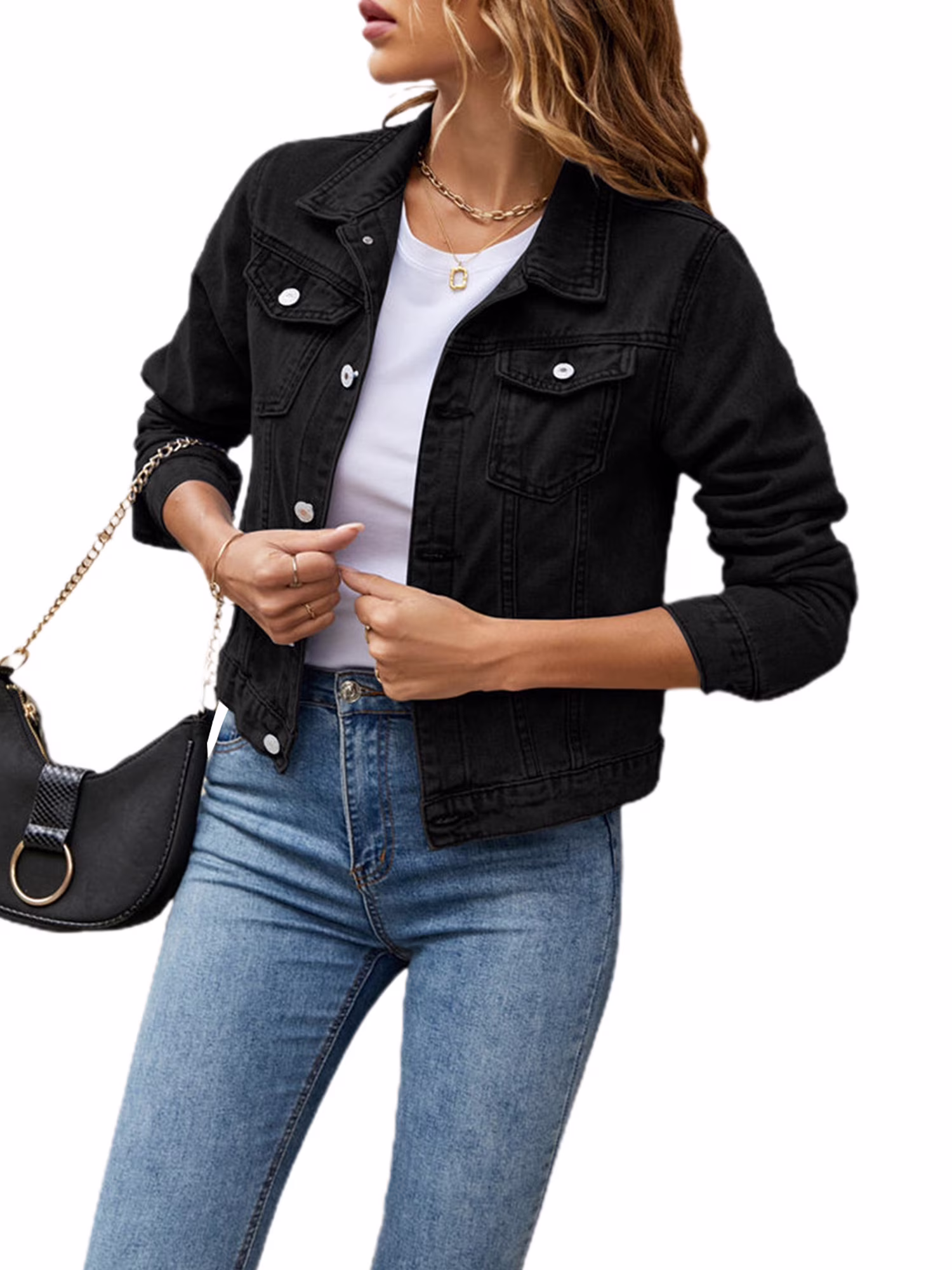 Women Casual Oversize Denim Jacket Long Sleeve Button Down Jean Jacket with Pockets