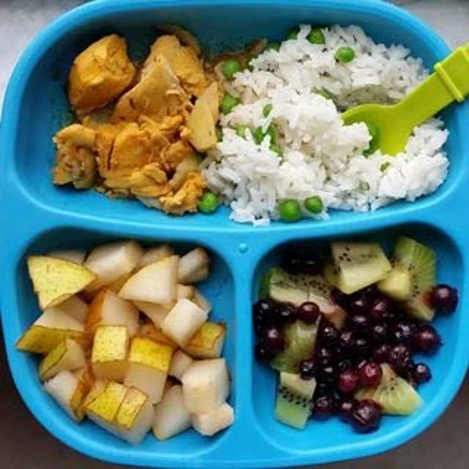 Re Play Made in USA - 3 Meals a Day Set - 3 Divided Plates, 3 Sets of Utensils - BPA Free, Made from Eco-Friendly Recycled Milk Jugs - True Blue without Bowls