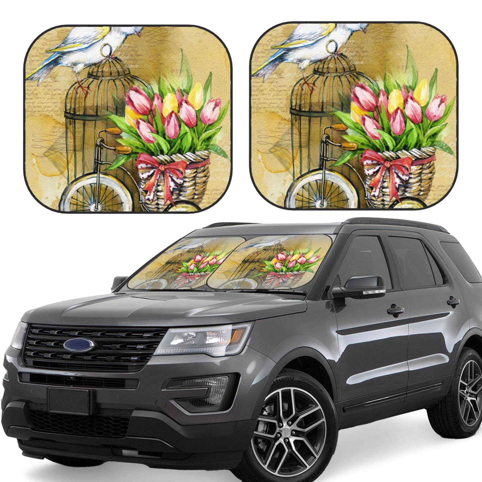 Lukts Watercolor Canary Bird Print 2 Piece Car Sun Shade Windshield,Foldable Car Shade Front Windshield With Keeps Your Vehicle Cool, For Most Sedans Suv And Trucks - Medium