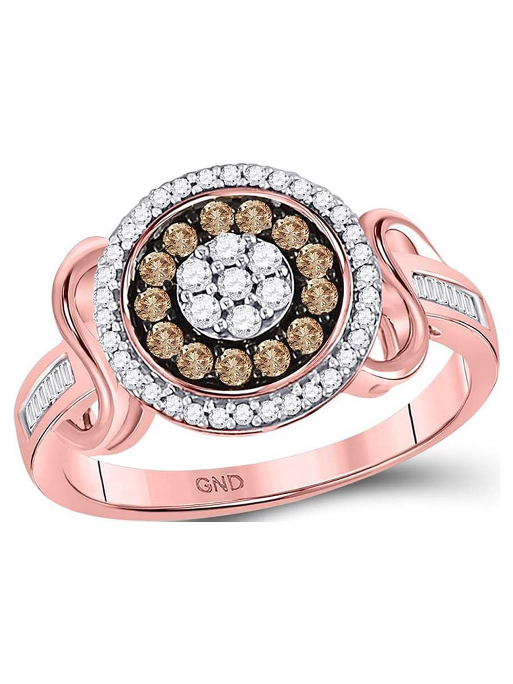 Diamond Princess 10kt Rose Gold Womens Round Brown Diamond Flower Cluster Ring 1/2 Cttw