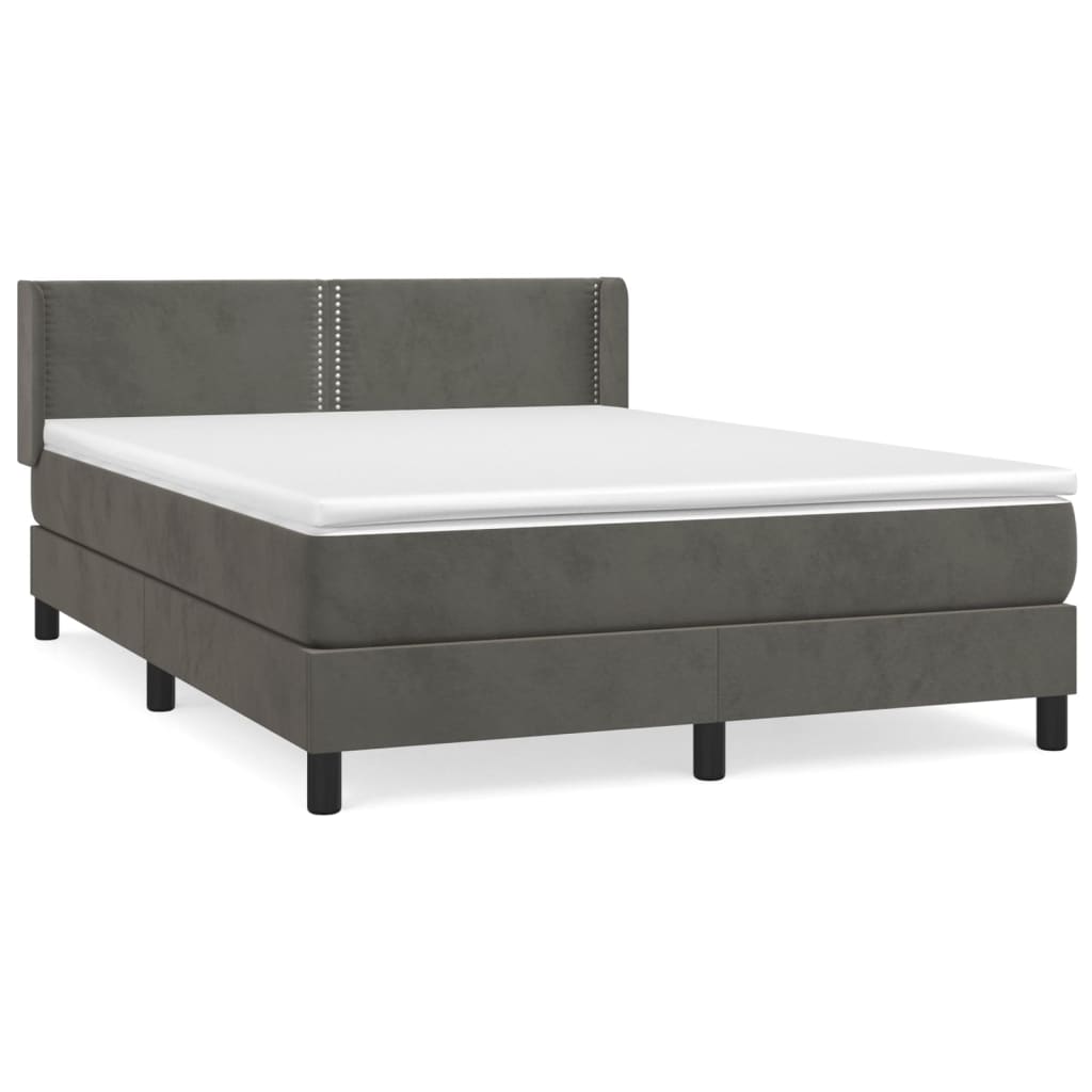 Box Spring Bed with Mattress Dark Gray Full Velvet