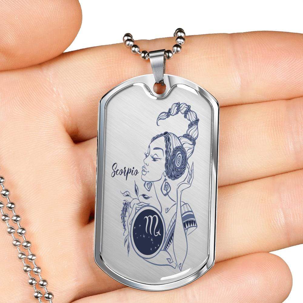 Scorpio Constellation Horoscope Zodiac Dog Tag Stainless Steel or 18k Gold 24