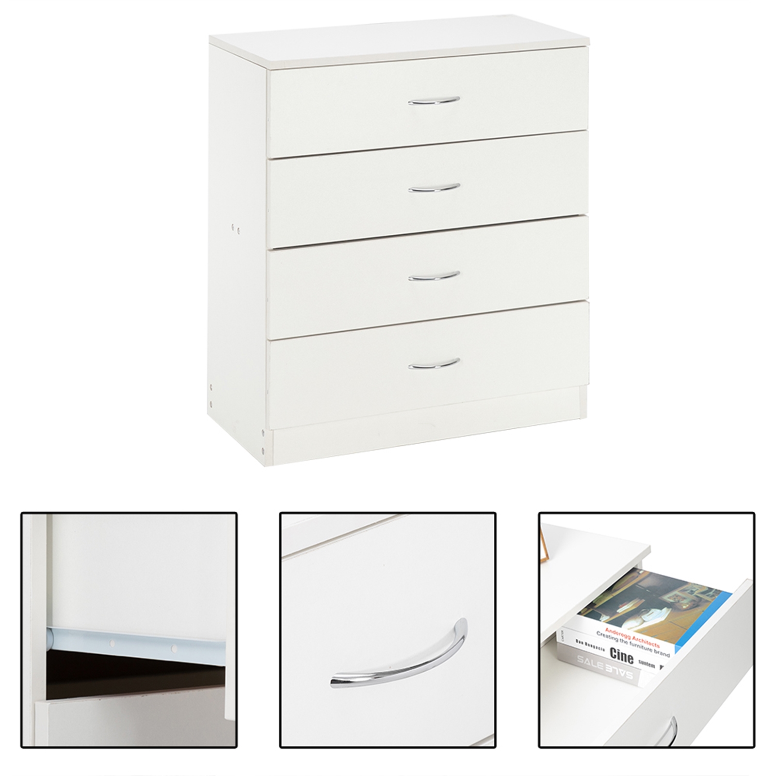 MDF Wood Simple 4-Drawer Dresser White