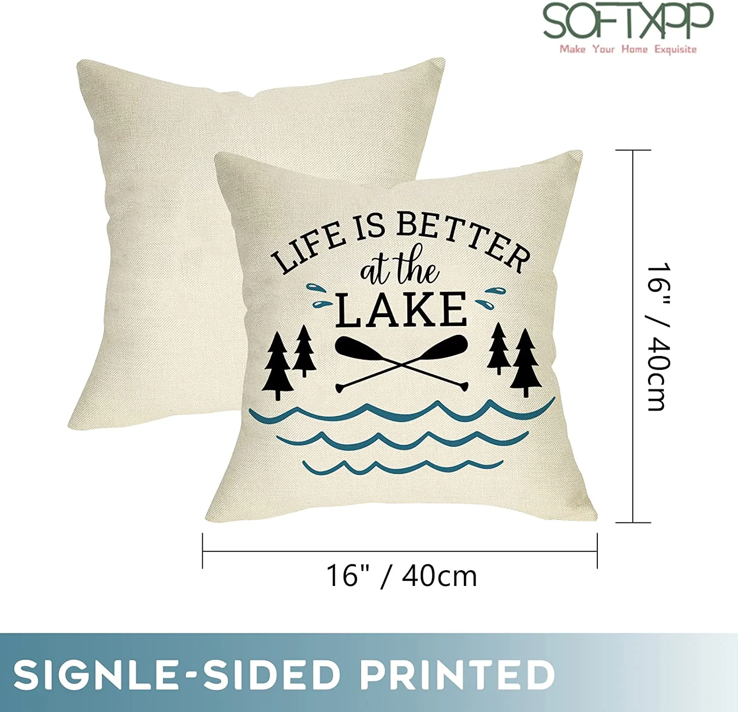 Life is Better at the Lake House Decorative Throw Pillow Cover Set of 4, Farmhouse Paddles Anchor Lakehouse Cushion Case, Lakehouse Rustic Spring Summer Home Decoration Pillowcase Decors 16x16