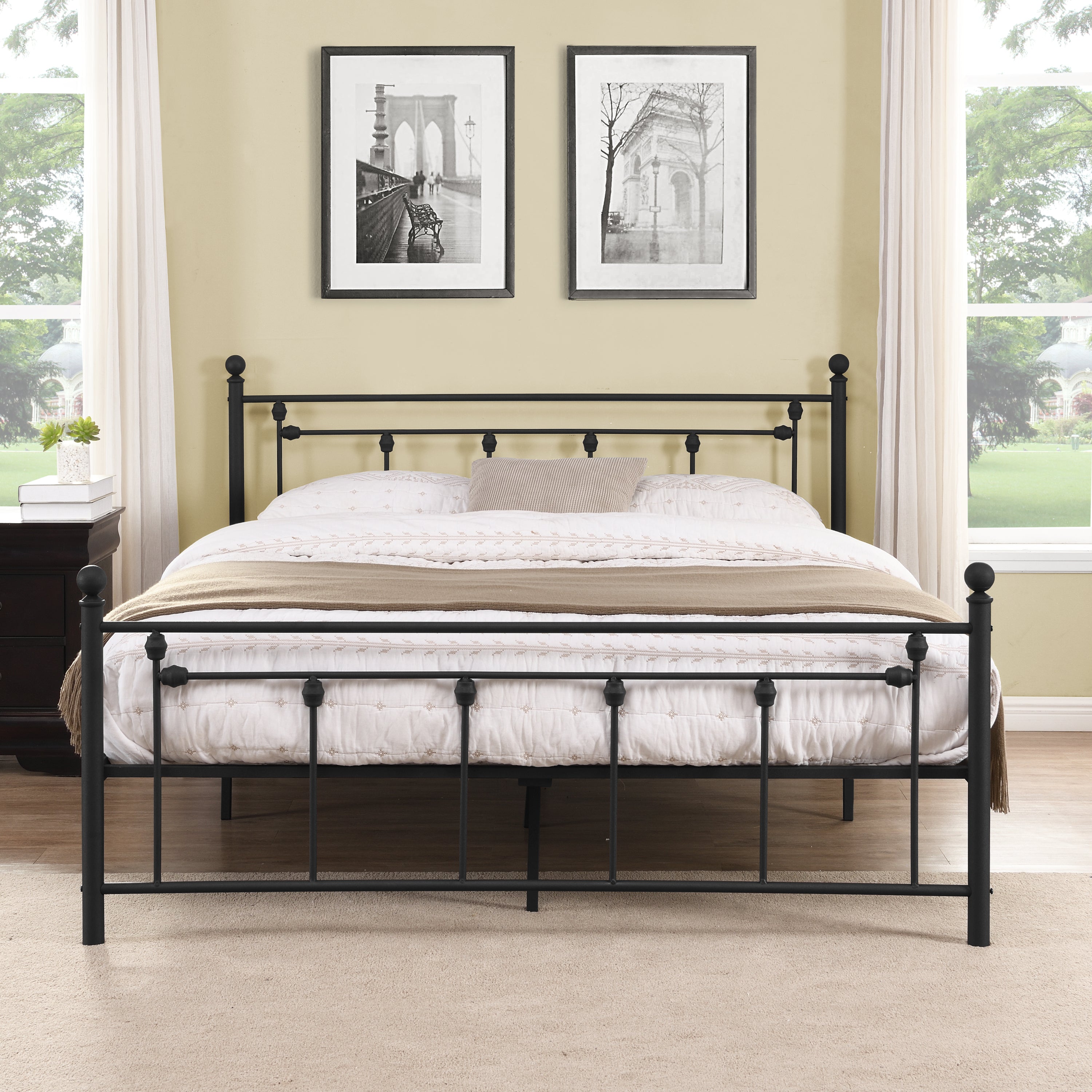 RegalRest Black Metal Bed Frame with Elegant Headboard and Footboard