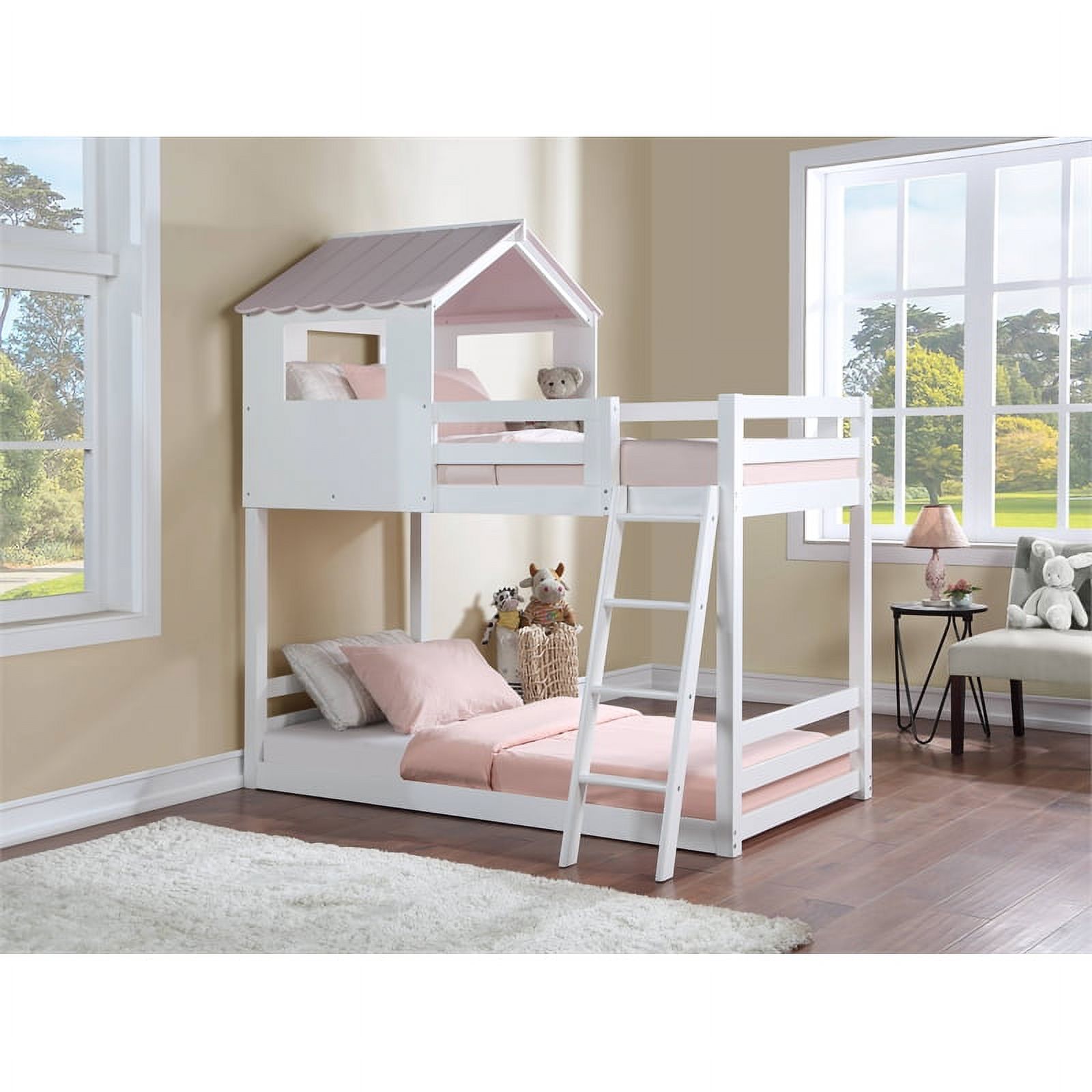 ACME Solenne T T Bunk Bed in White & Pink Finish
