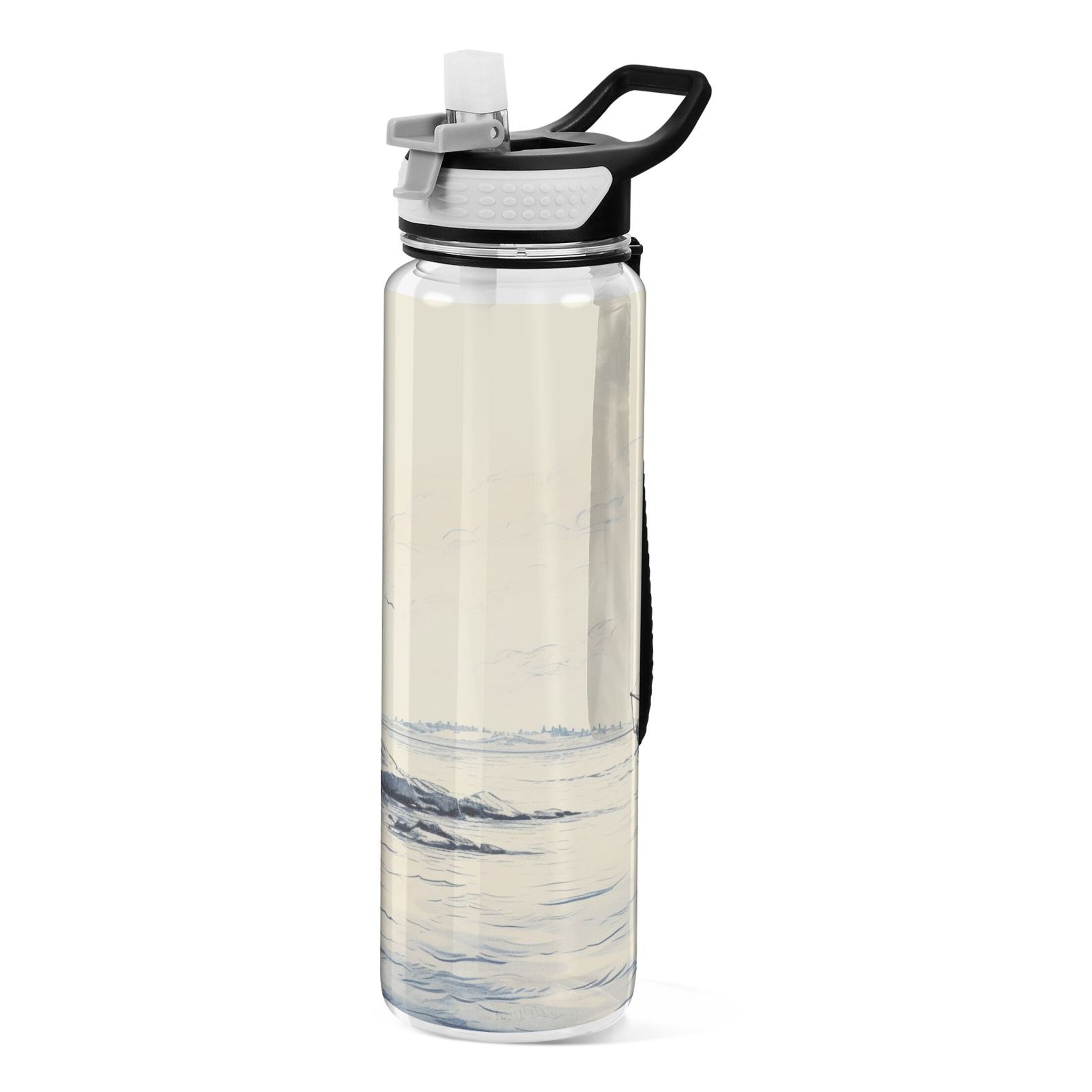 Ship in Sea Landscape 32oz Sports Water Bottles Leakproof Tritan Bottle with Straw BPA Free Clear Bottle for Fitness Gym Outdoor Cycling