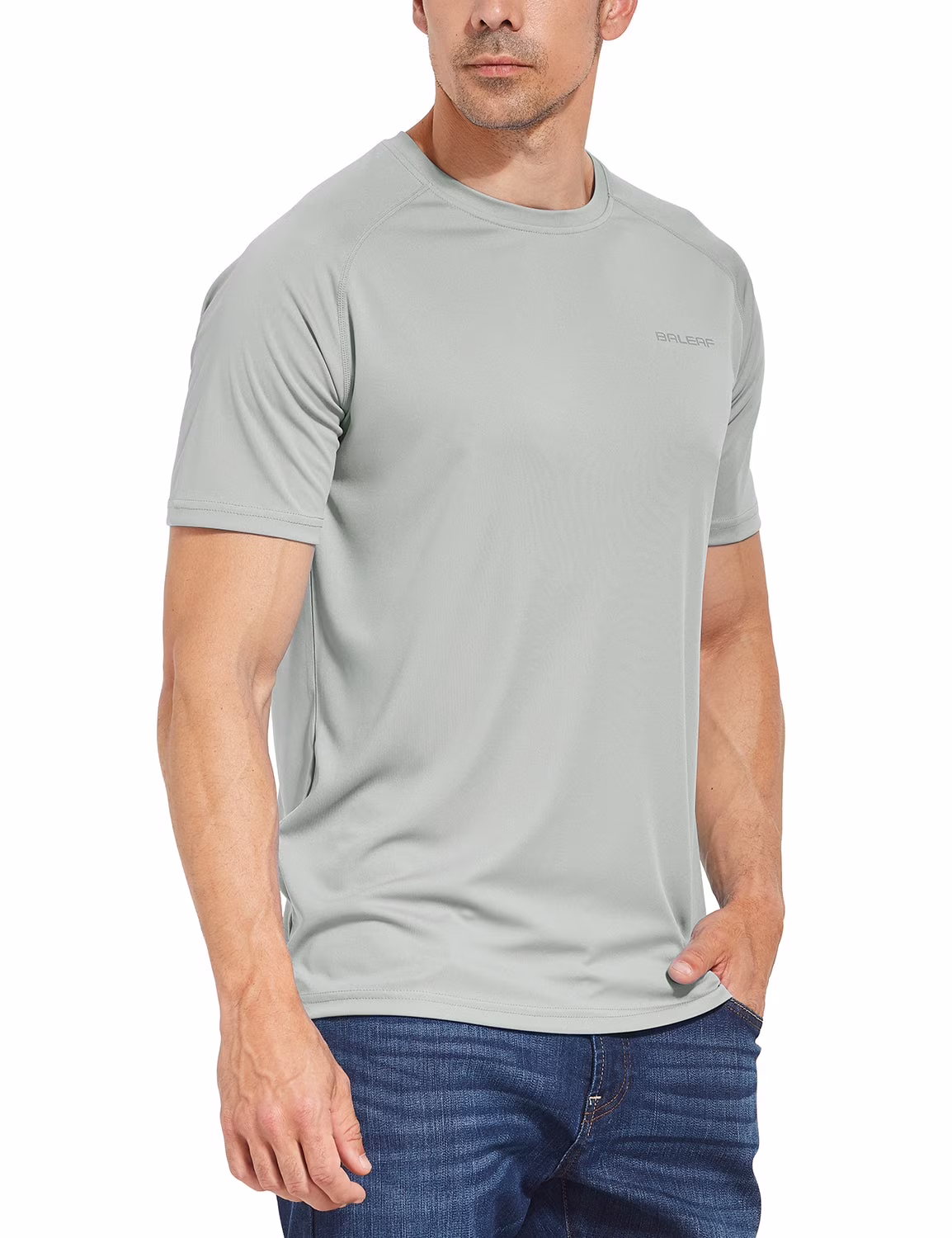Baleaf Men's UPF 50+ Outdoor Running Workout Short-sleeve T-shirt Gray Size S