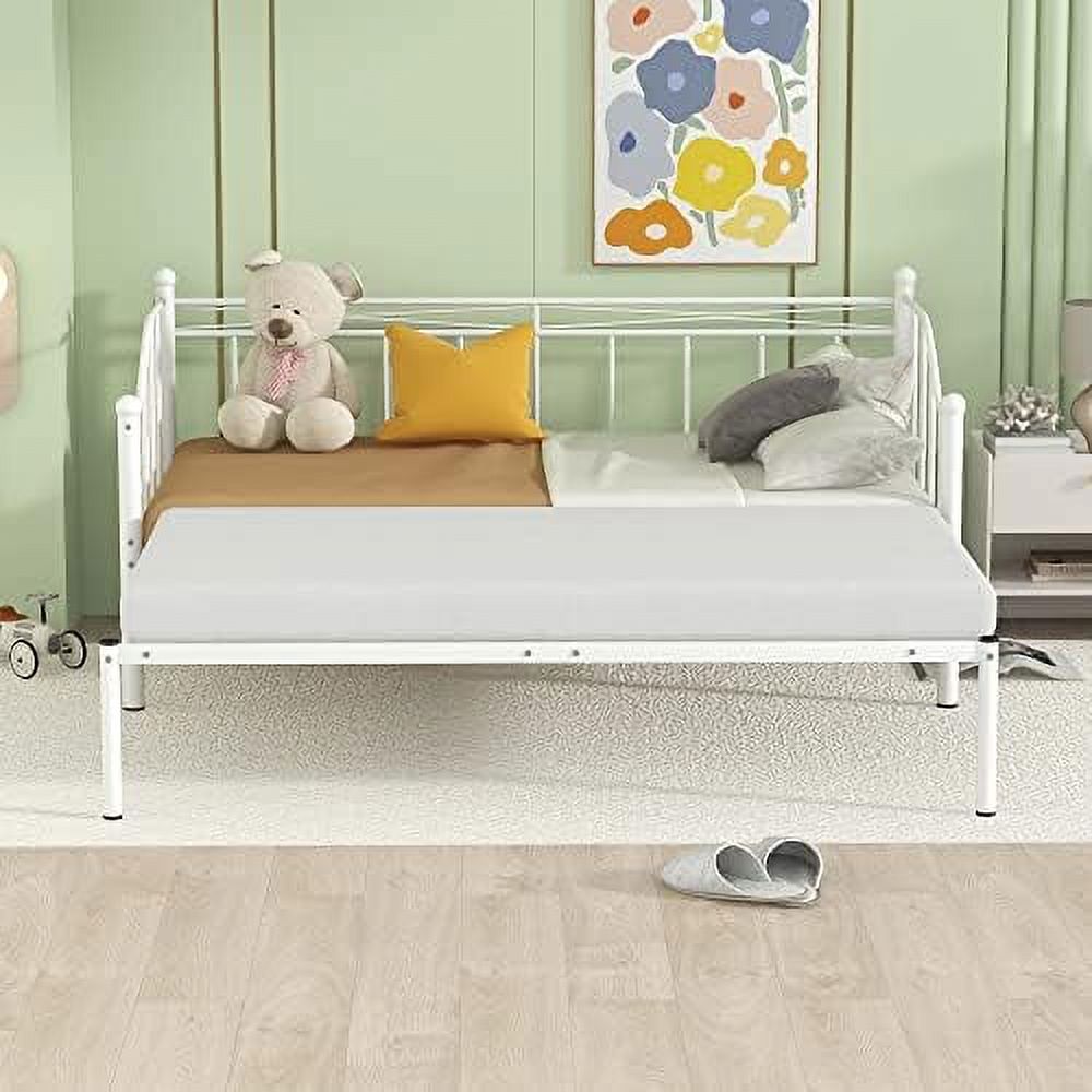 Size Metal Daybed With Trundle, Extendable Day Bed Frame For Living Room Bedroom, No Spring Box Required, White