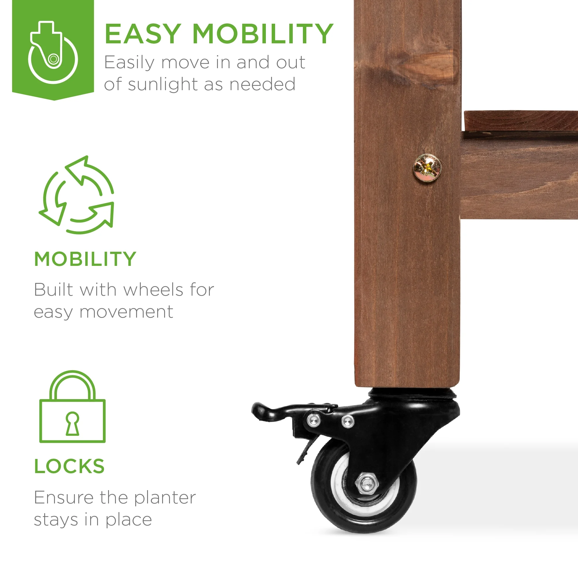 Best Choice Products 57x20x33in Mobile Raised Garden Bed Elevated Wood Planter Box w/ Folding Side Tables - Brown