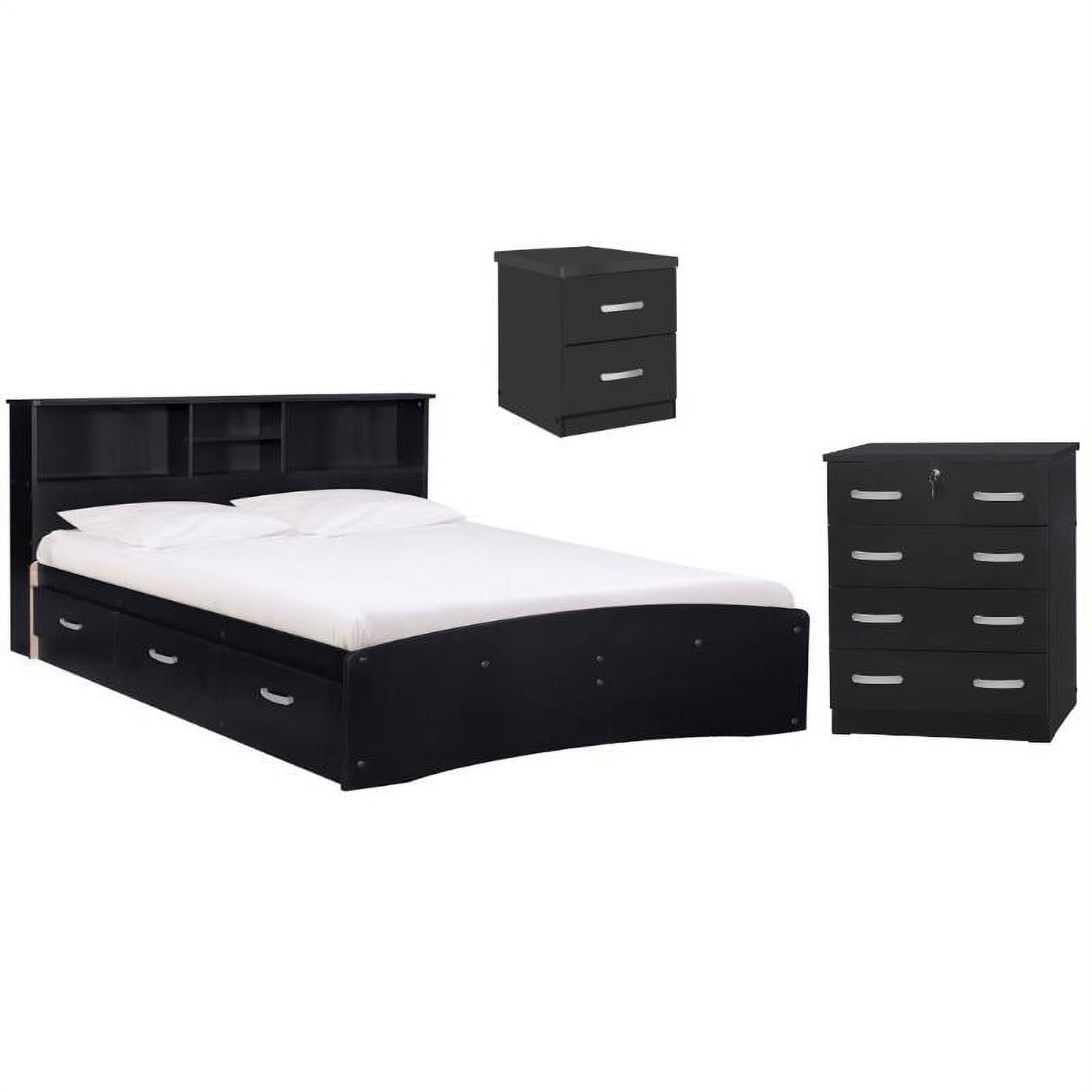 Home Square 3-Piece Set with Queen Bed 4-Drawer Dresser with Lock & Nightstand