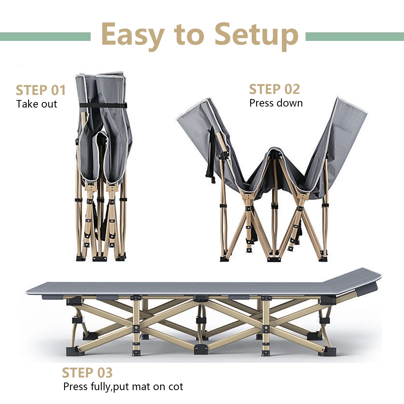 GIVIMO Camping Cot with Mattress 75x28 inch Folding Bed with Carry Bag, Gold