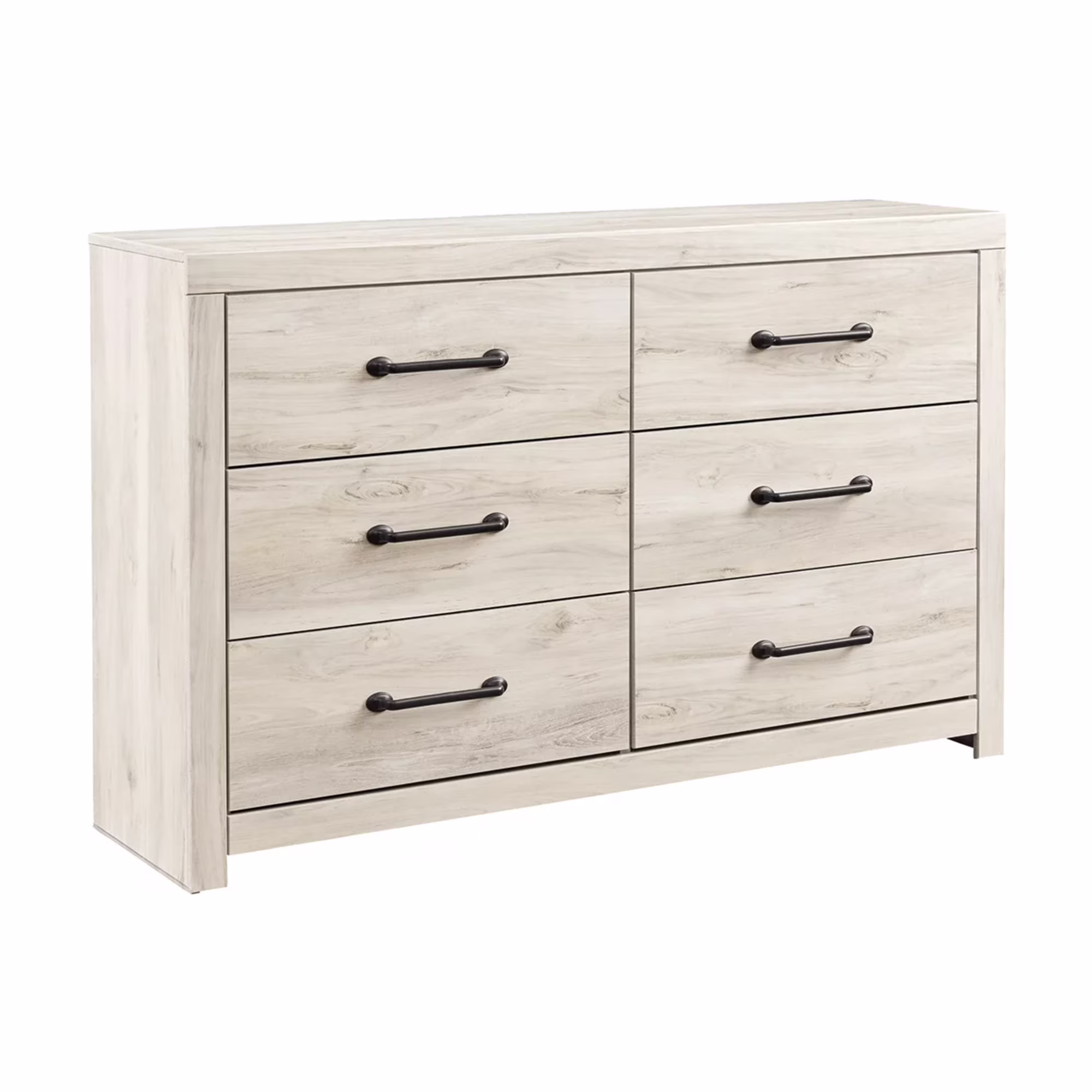 Grained Wooden Dresser with 6 Drawers and Bar Pull Handles, Antique White