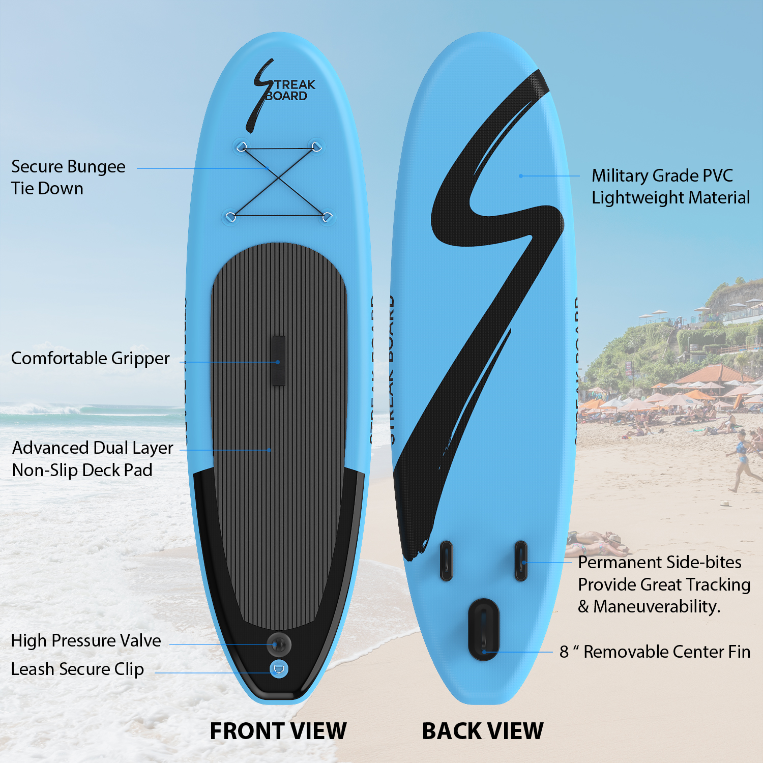 streakboard Inflatable Stand Up Paddle Board Non-Slip Deck with Backpack, Leash, Paddle, Hand Pump & Repair Kit