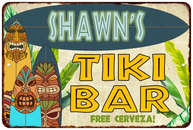 Shawn's TIKI BAR Island Sign Metal Wall Decor 8 x 12 High Gloss Metal 208120058442