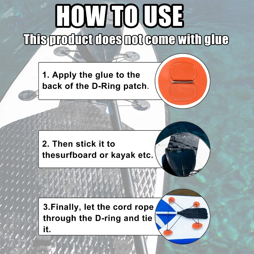 ALLTIMES 6PCS Stainless Steel D-ring PVC Pad Patch for Inflatable Boat Canoes Kayak Surfboards