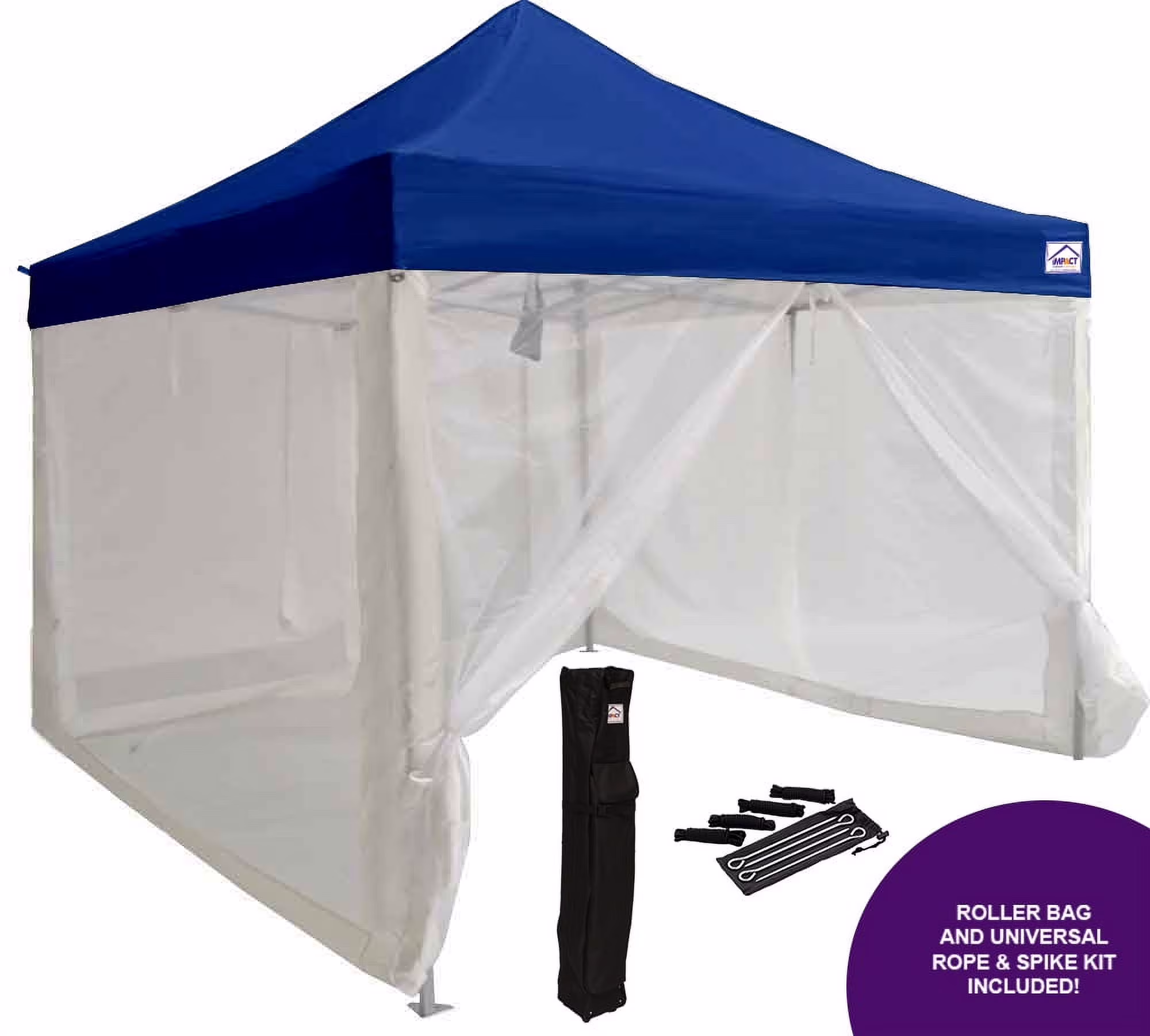 Impact Canopy 10x10 Pop Up Canopy Tent, Mesh Sidewalls, Screen Room, Steel Frame, Gazebo Enclosure, Royal Blue