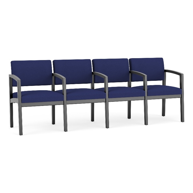Lesro Lenox Wood 4-Seat Fabric Reception Tandem Seating in Cobalt Blue/Black
