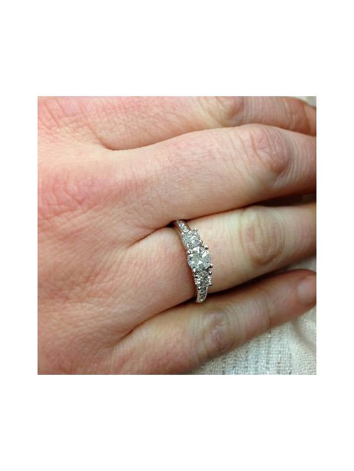 1 Ct Three Stone Diamond Engagement Ring 14K White Gold