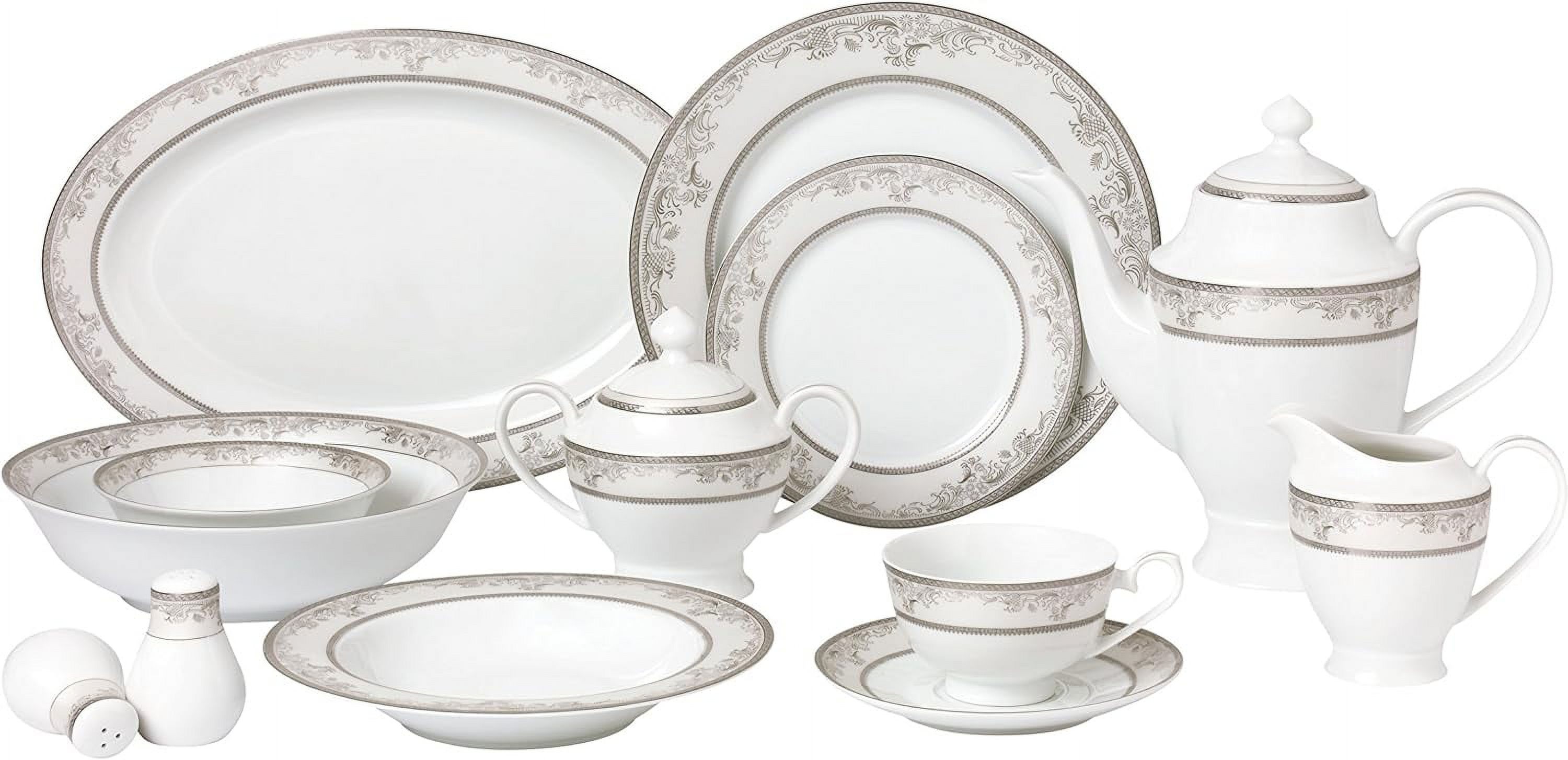 57 Piece 'Juliette' China Dinnerware Set (Service For 8 People), Silver