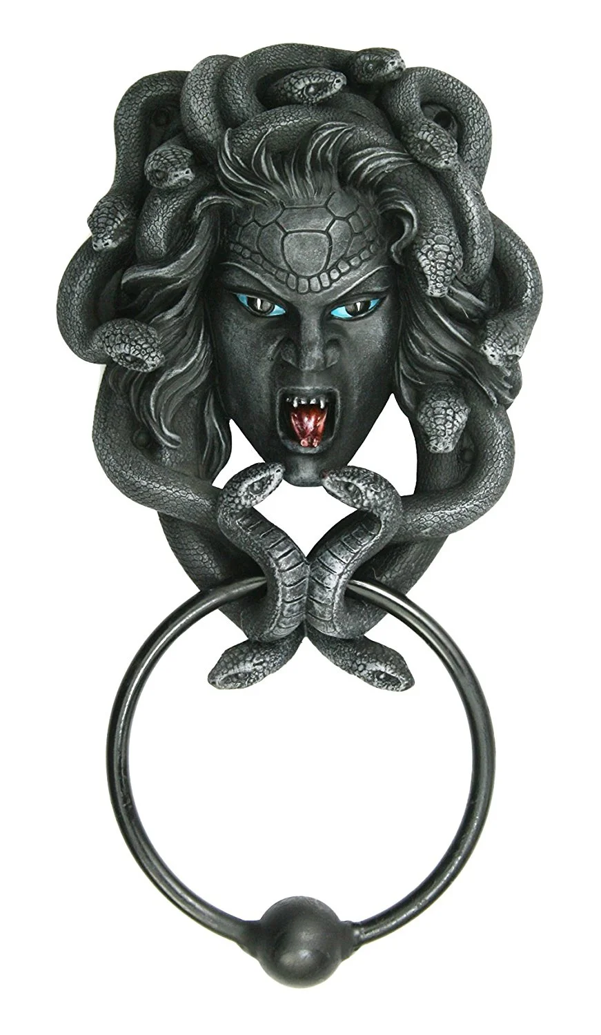 Ebros The Head of Medusa Door Knocker with Iron Knocker Collectible Figurine in Stone Finish 9 Inch Tall