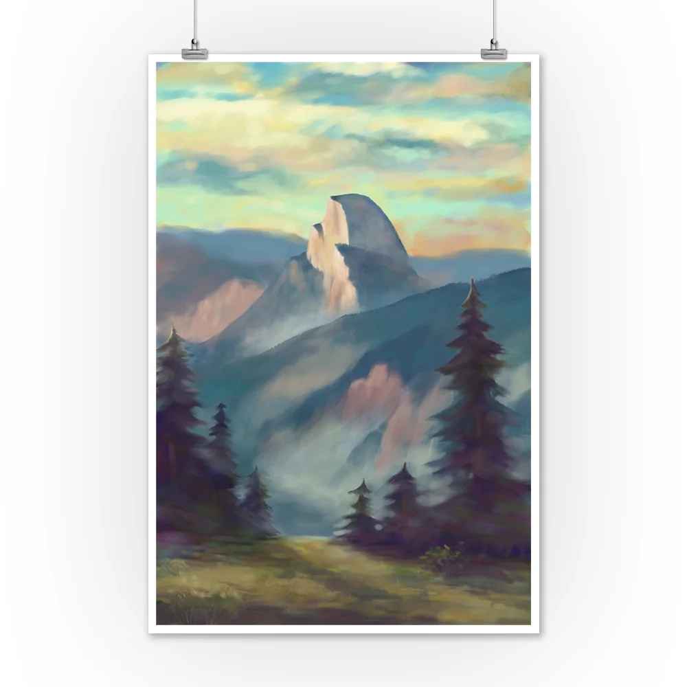 Yosemite National Park, California, Half Dome, Oil Painting (12x18 Wall Art Poster, Room Decor)
