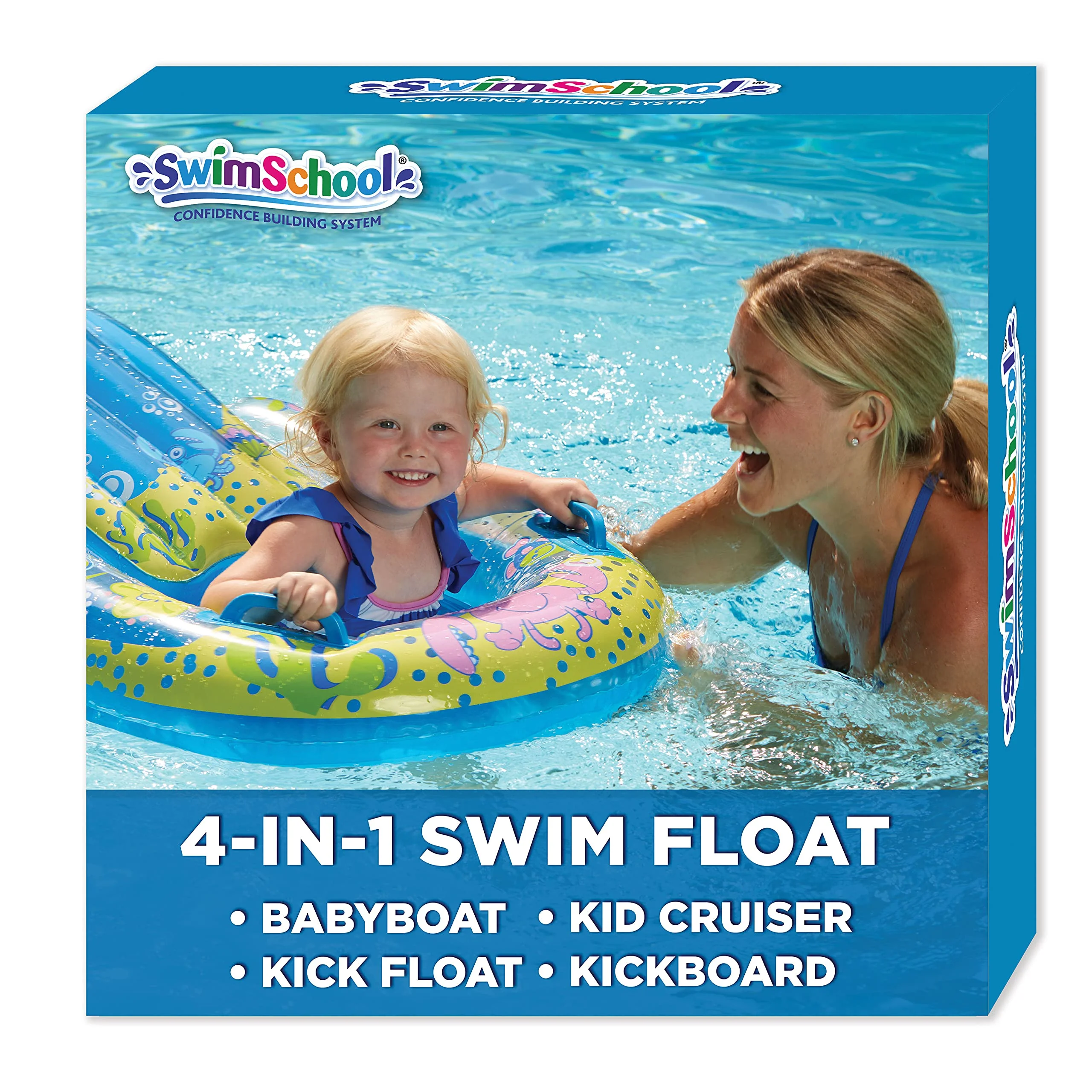 SwimSchool 4-in-1 Progressive Swim Training System, Baby Pool Float, Baby Boat, Cruiser, Kick Float, Kickboard, Safety Seat, 18 Months & Up Combo 4-in-1 Baby Boat, Cruiser, Kickboard