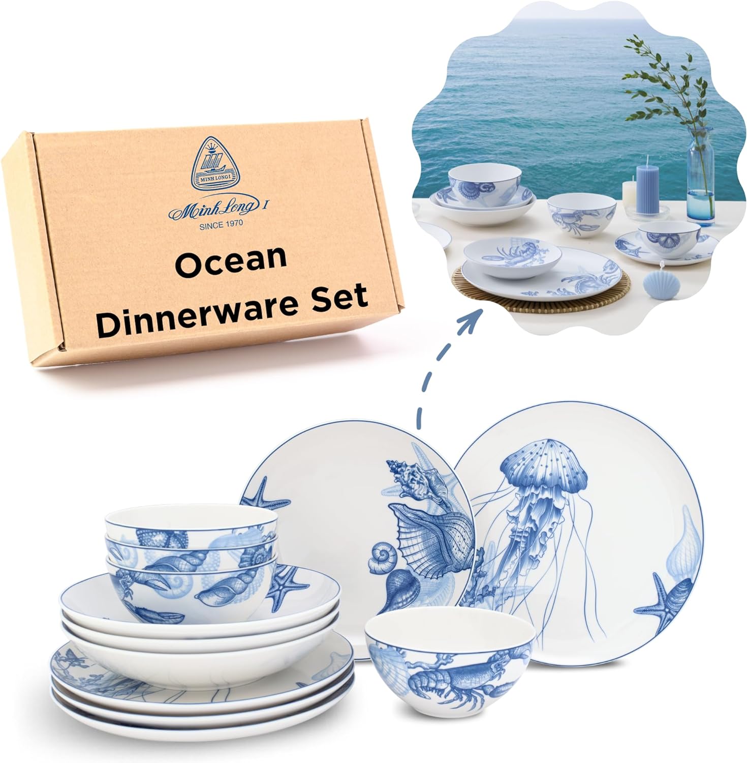 · 12 pcs Porcelain Plates Bowls Sets, REAL GOLD RIM, Porcelain Dinnerware Set, Porcelain Dinner Set, Ceramic Dinnerware Sets, Dish Set 4, Luxury Dinnerware Sets (Multi size - Blue Gothic)