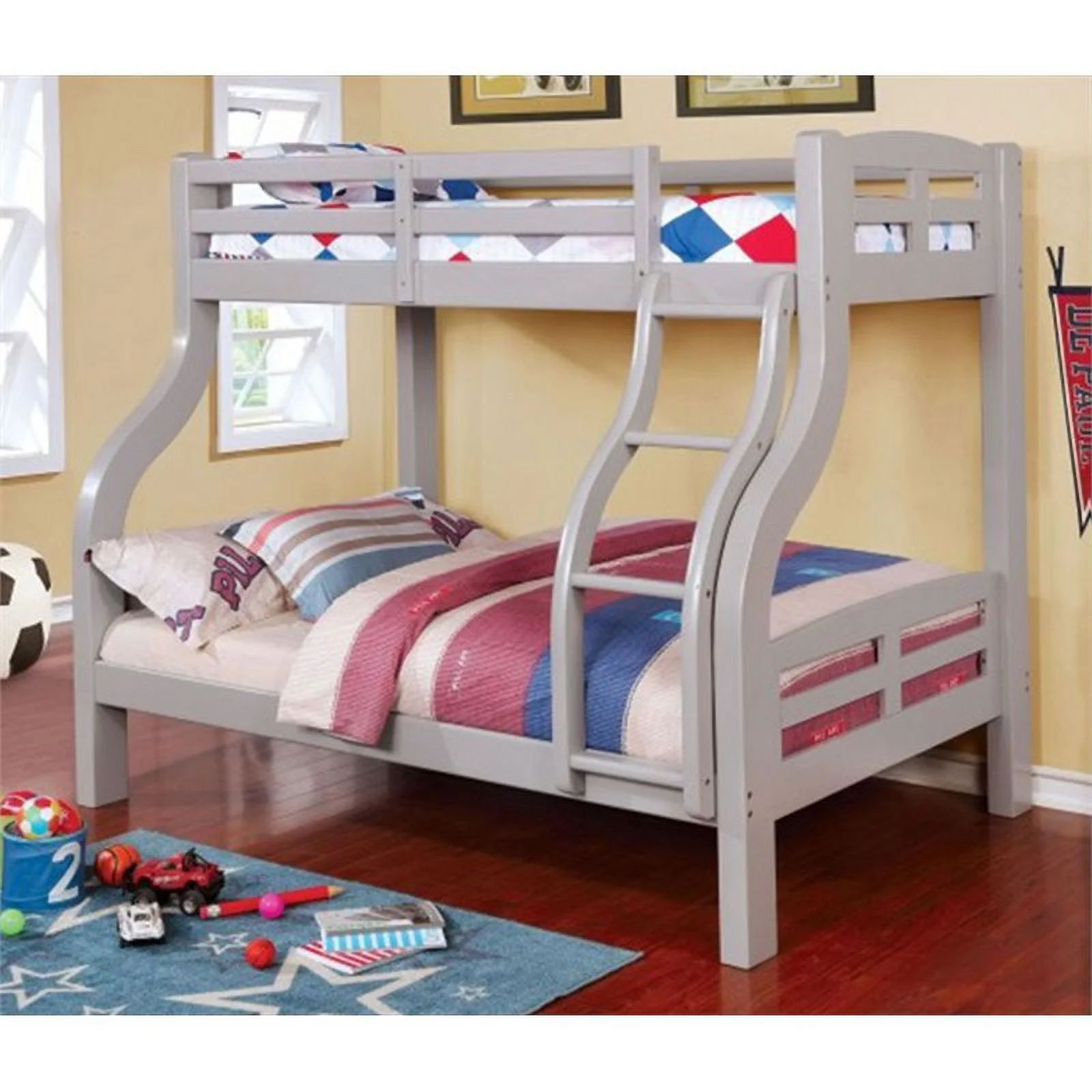 Furniture of America Gastrom Wood Twin over Full Bunk Bed in Gray