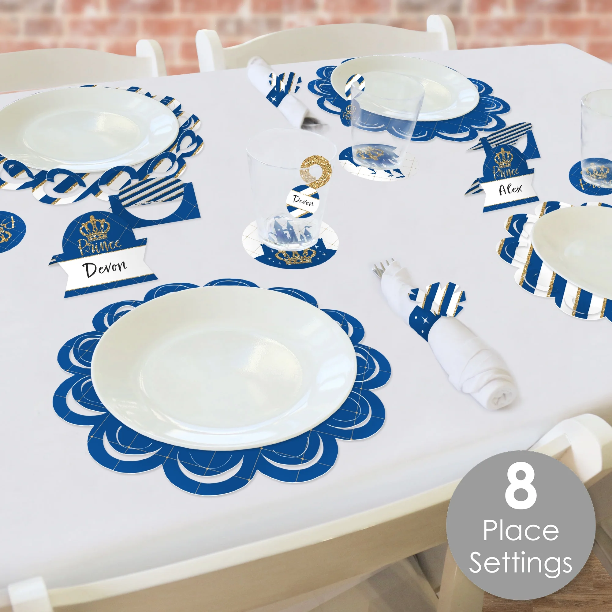 Big Dot of Happiness Royal Prince Charming - Baby Shower or Birthday Party Paper Charger and Table Decorations - Chargerific Kit - Place Setting for 8