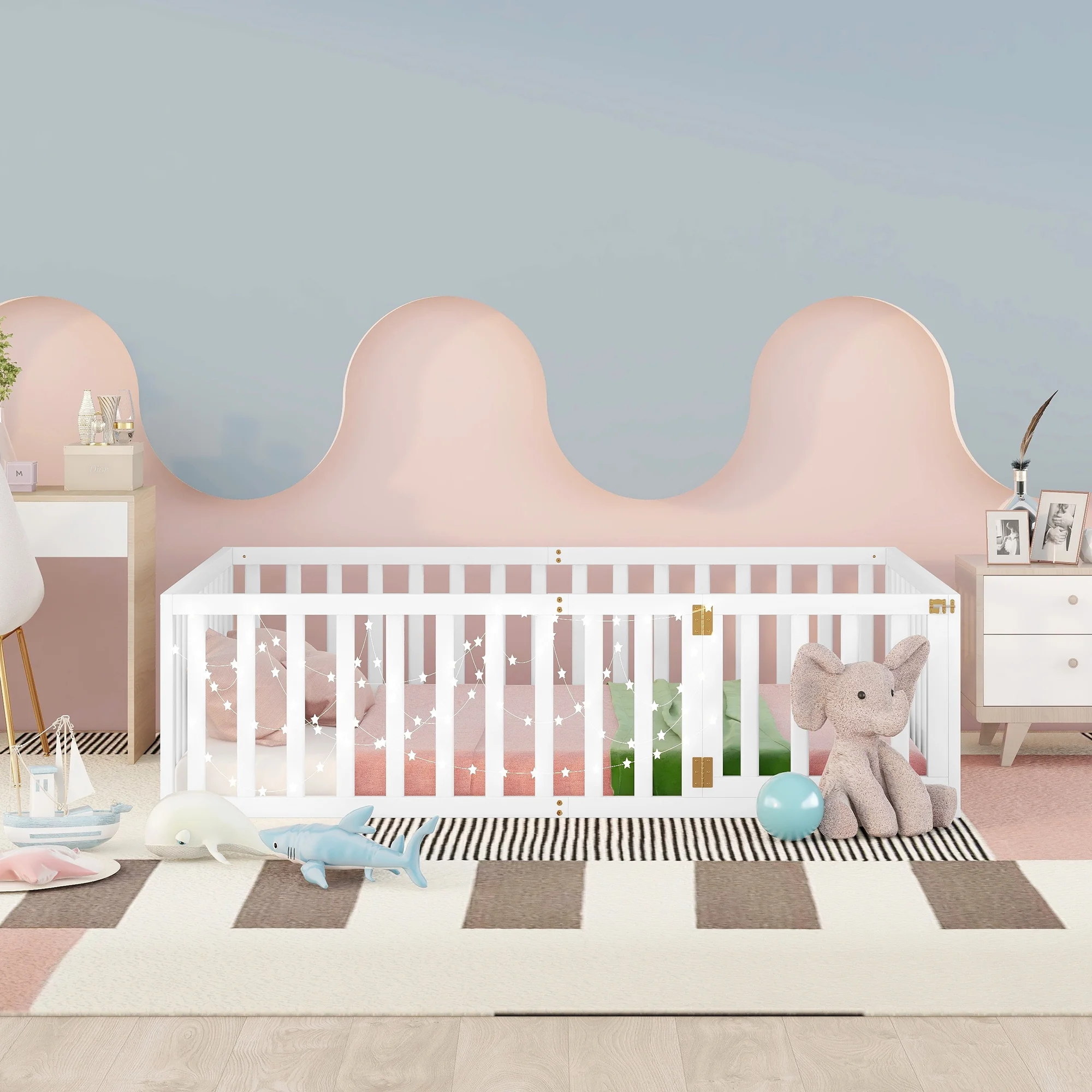 Full Size Wood Daybed Frame with Fence, White（OLD SKU:WF289662AAK）