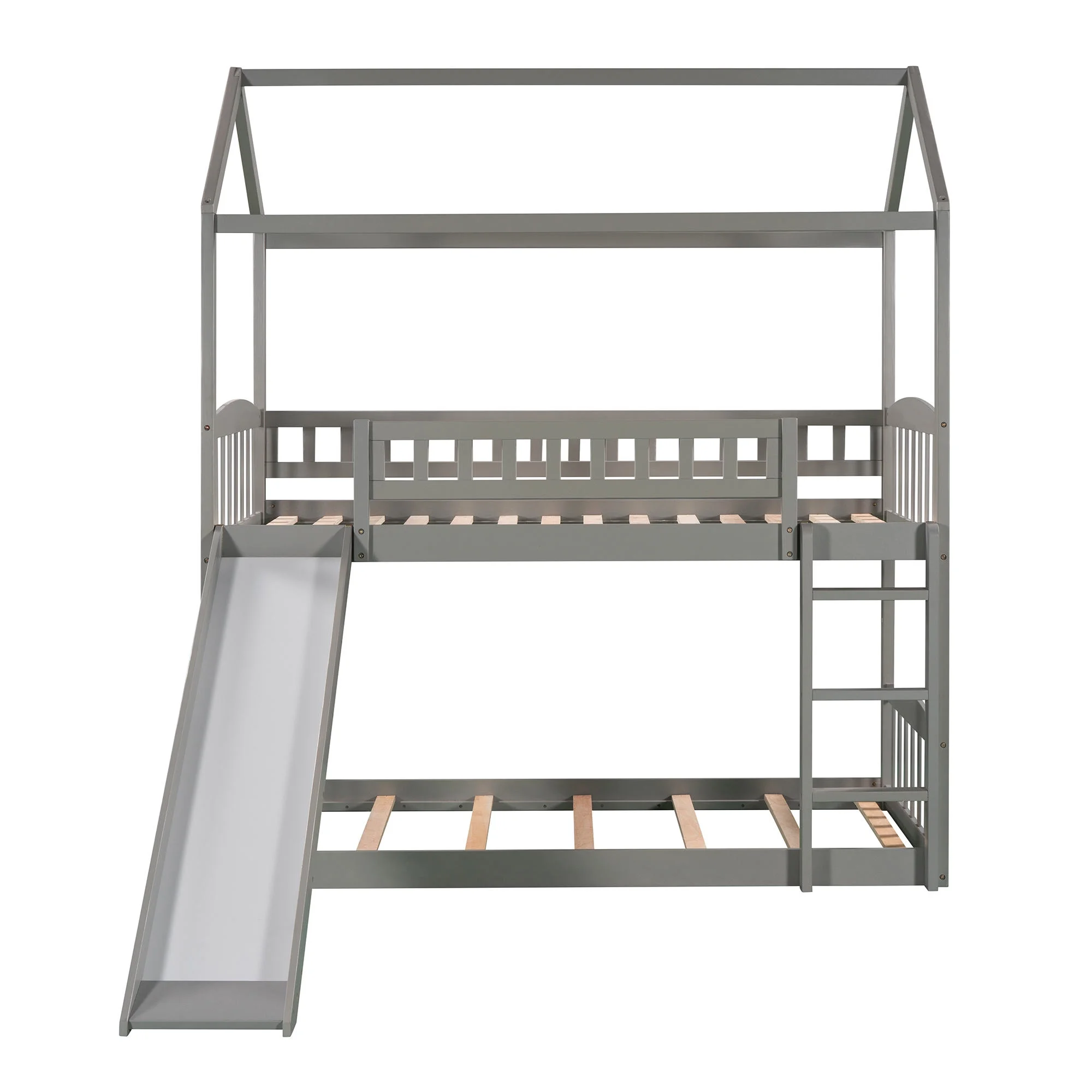 Nestfair Gray Twin Over Twin Bunk Bed with Slide