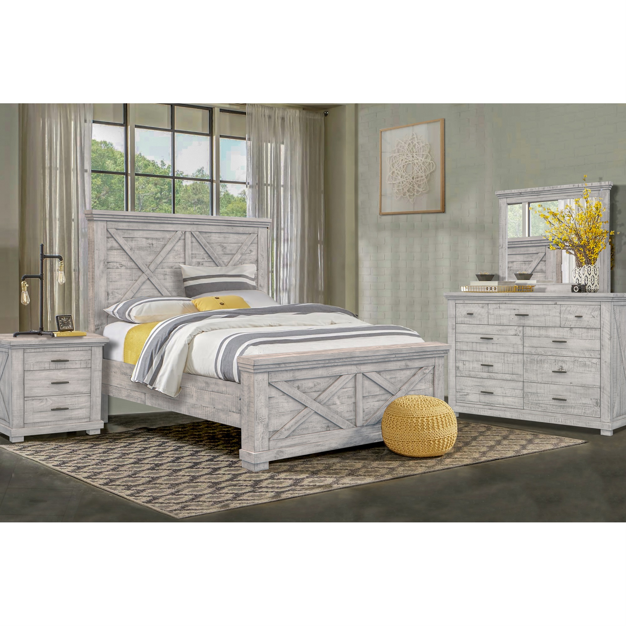 Sunset Trading Crossing Barn 5-Piece Wood Queen Bedroom Set in Distressed Gray