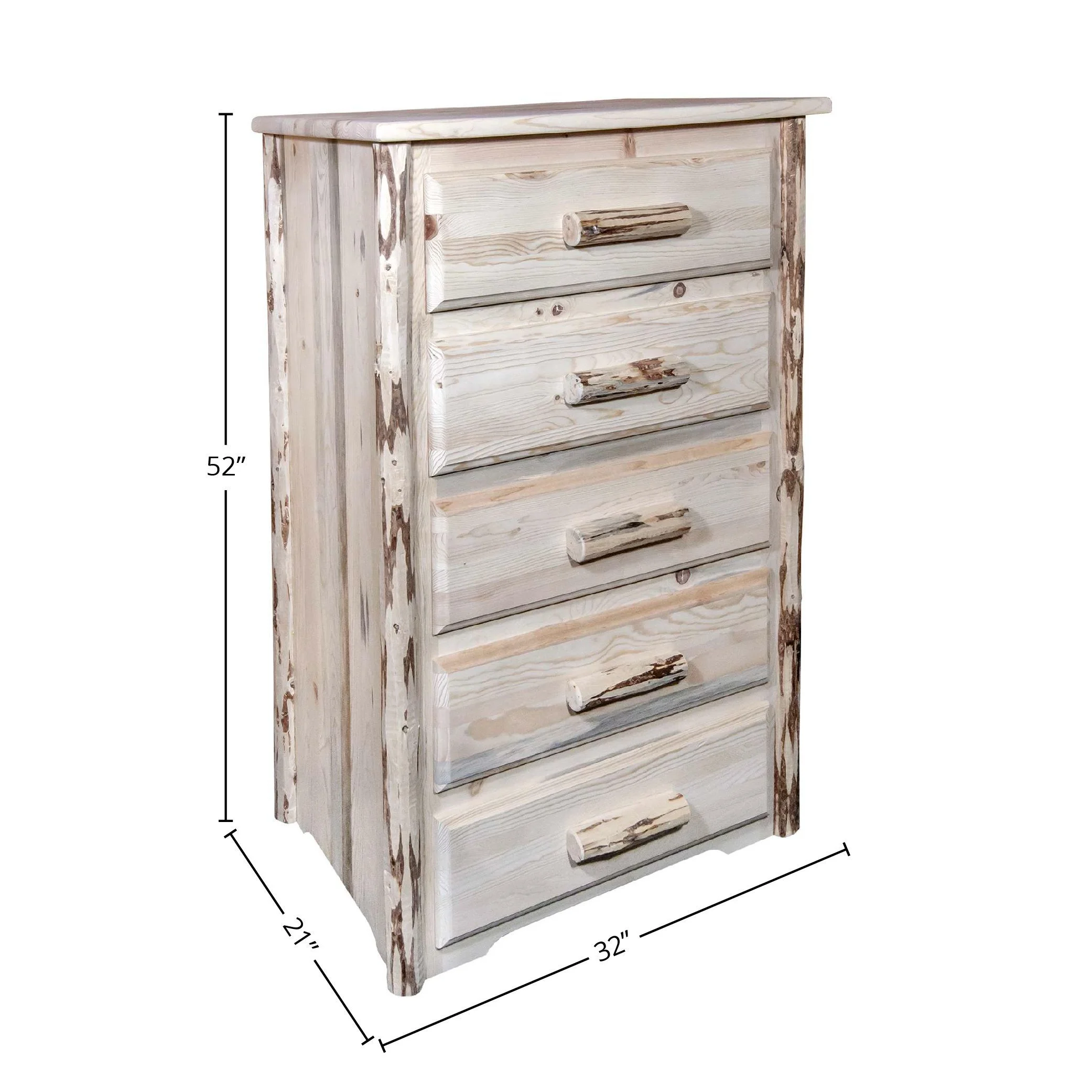 Montana Collection 5 Drawer Chest of Drawers, Clear Lacquer Finish