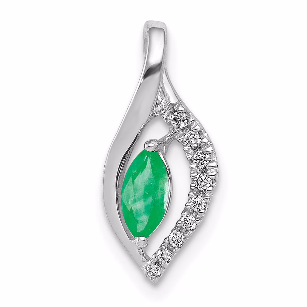 14k White Gold Diamond and Marquise Emerald Pendant QPM5267-EM-005-WA