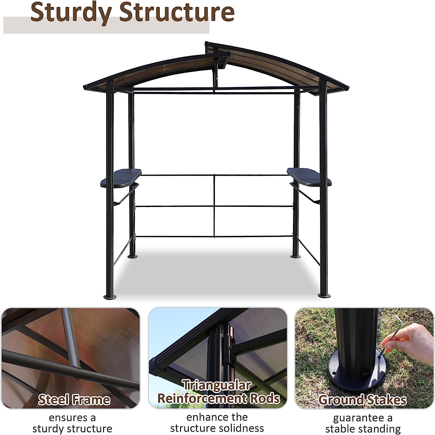 8'x 5' Outdoor Grill Gazebo Canopy with 4 Rails, Double Tiered Grill Shelter for Patio, Outdoor, Backyard, Black