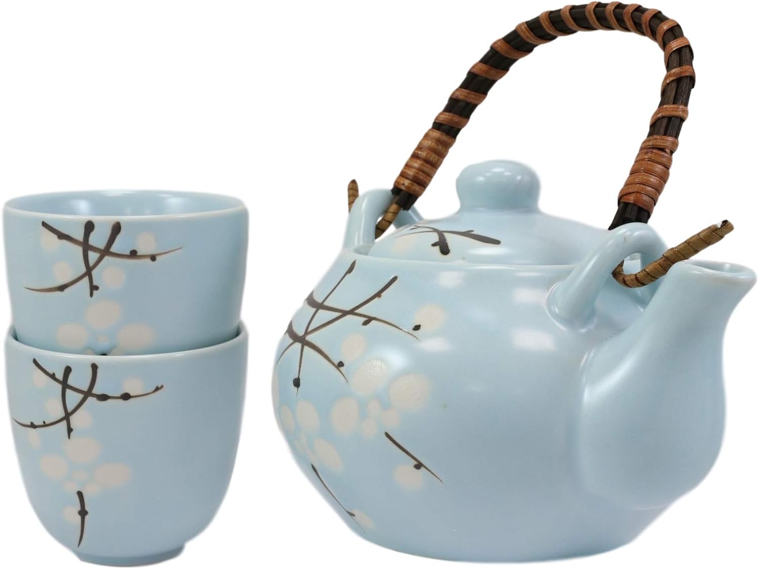 Japanese Cherry Blossom Sakura Design In Pastel Sky Blue Colors Ceramic Tea And Cups Set Serves 2 Excellent Home Decor Asian Living Teas Decorative Party Hosting Dining Table Set