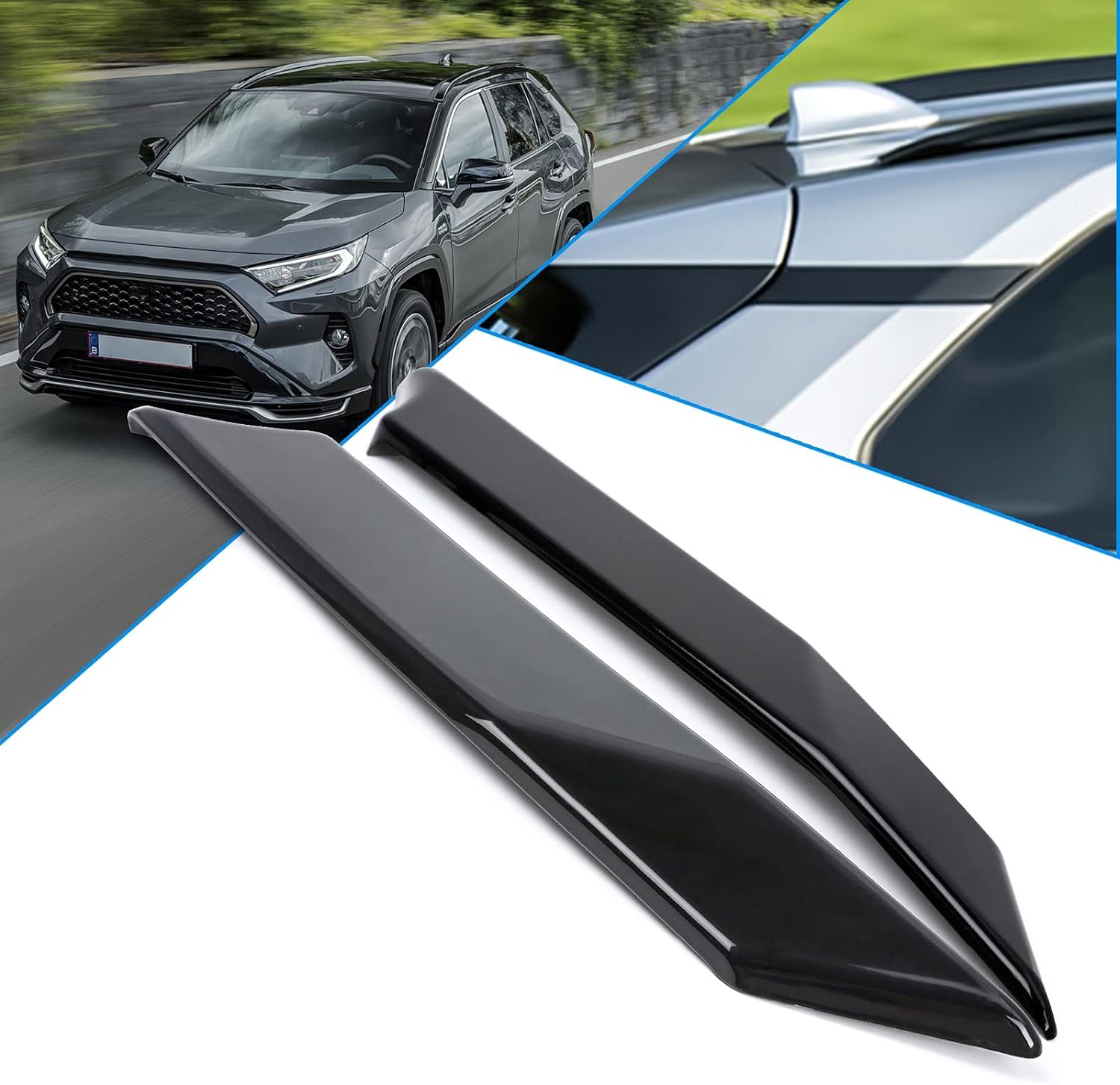 Xotic Tech Exterior Rear Door Window C Pillar Molding Cover Trim, Glossy Black, Compatible with Toyota RAV4 2019-2023