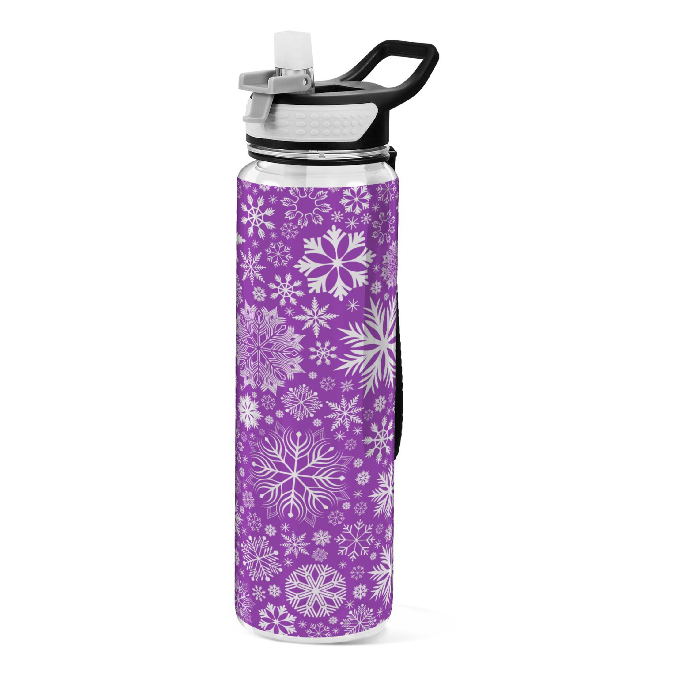 Purple with Snowflakes 32oz Water Bottles with Straw Tritan Leakproof Sports Bottle BPA Free Clear for Fitness Gym Swimming Cycling