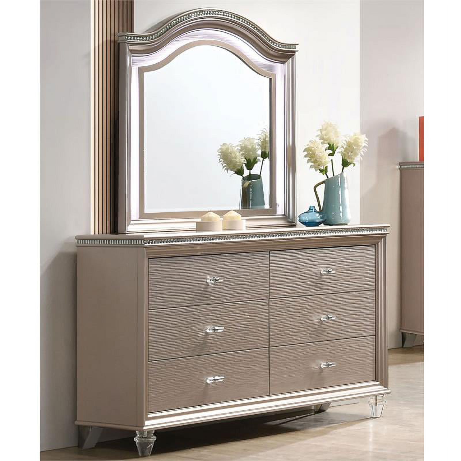 Furniture of America Devado Wood 2-Piece Dresser and Mirror Set in Rose Gold