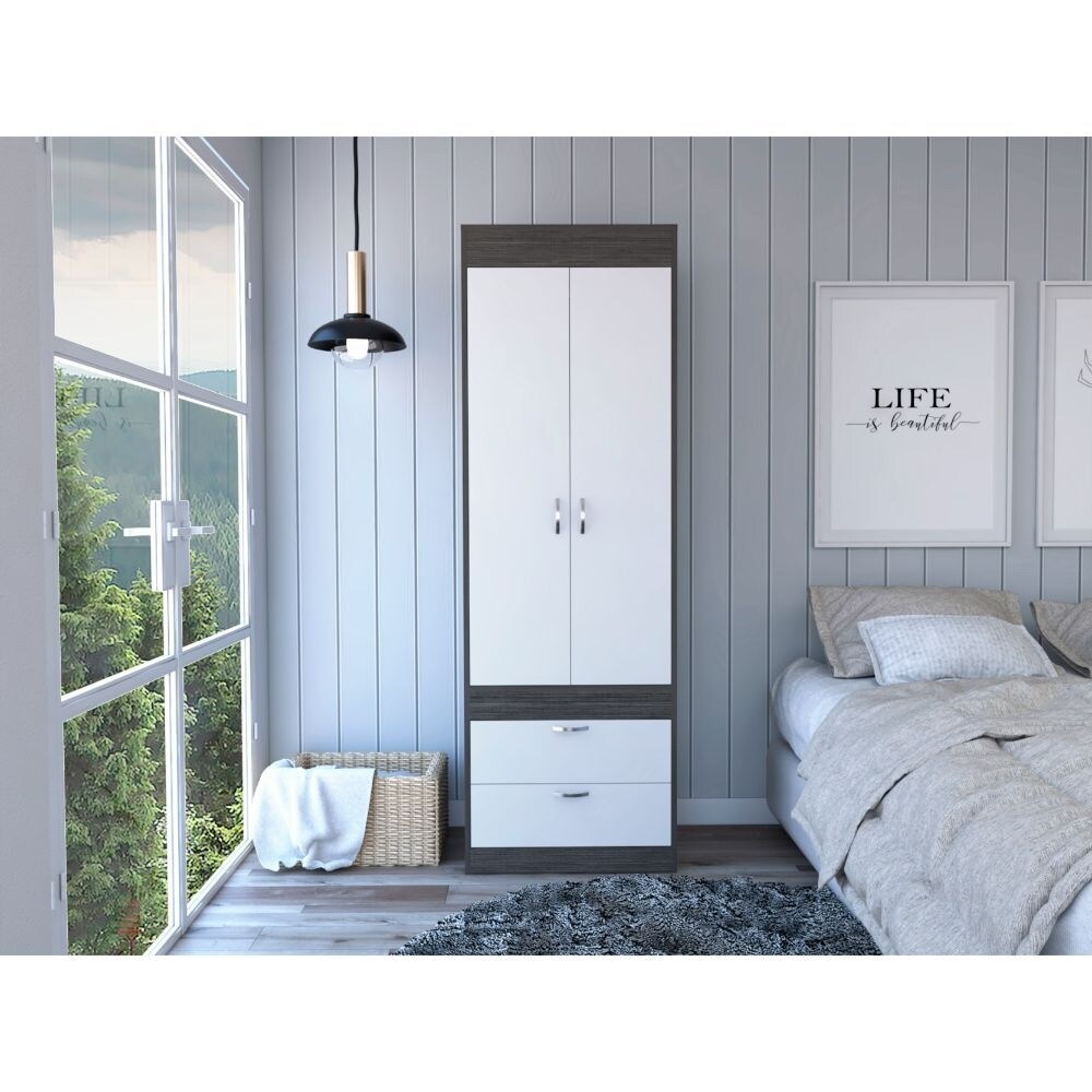 Willow Grove 2-Drawer Armoire Light Oak White