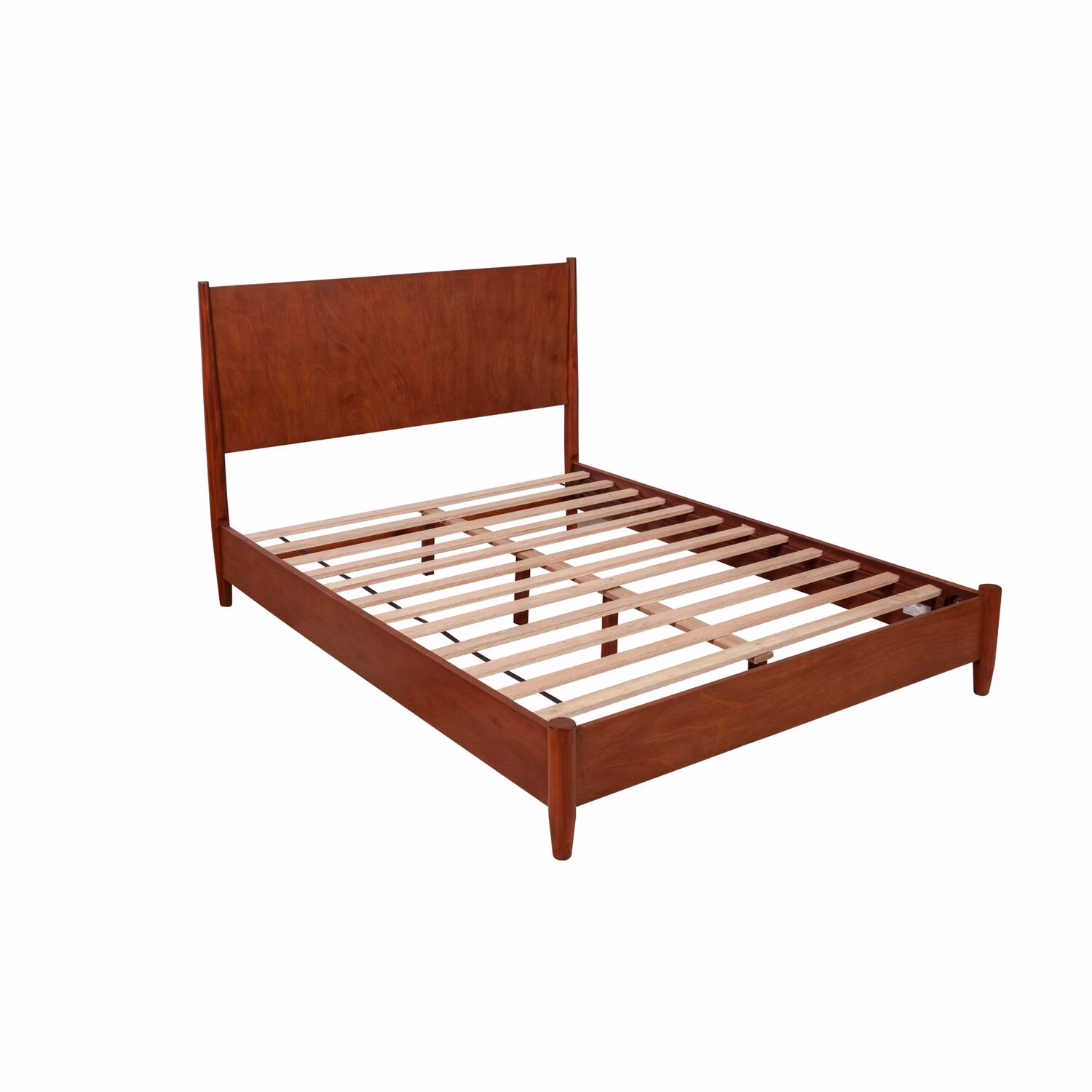 Benjara Queen Platform Bed with Panel Headboard, Cherry Brown