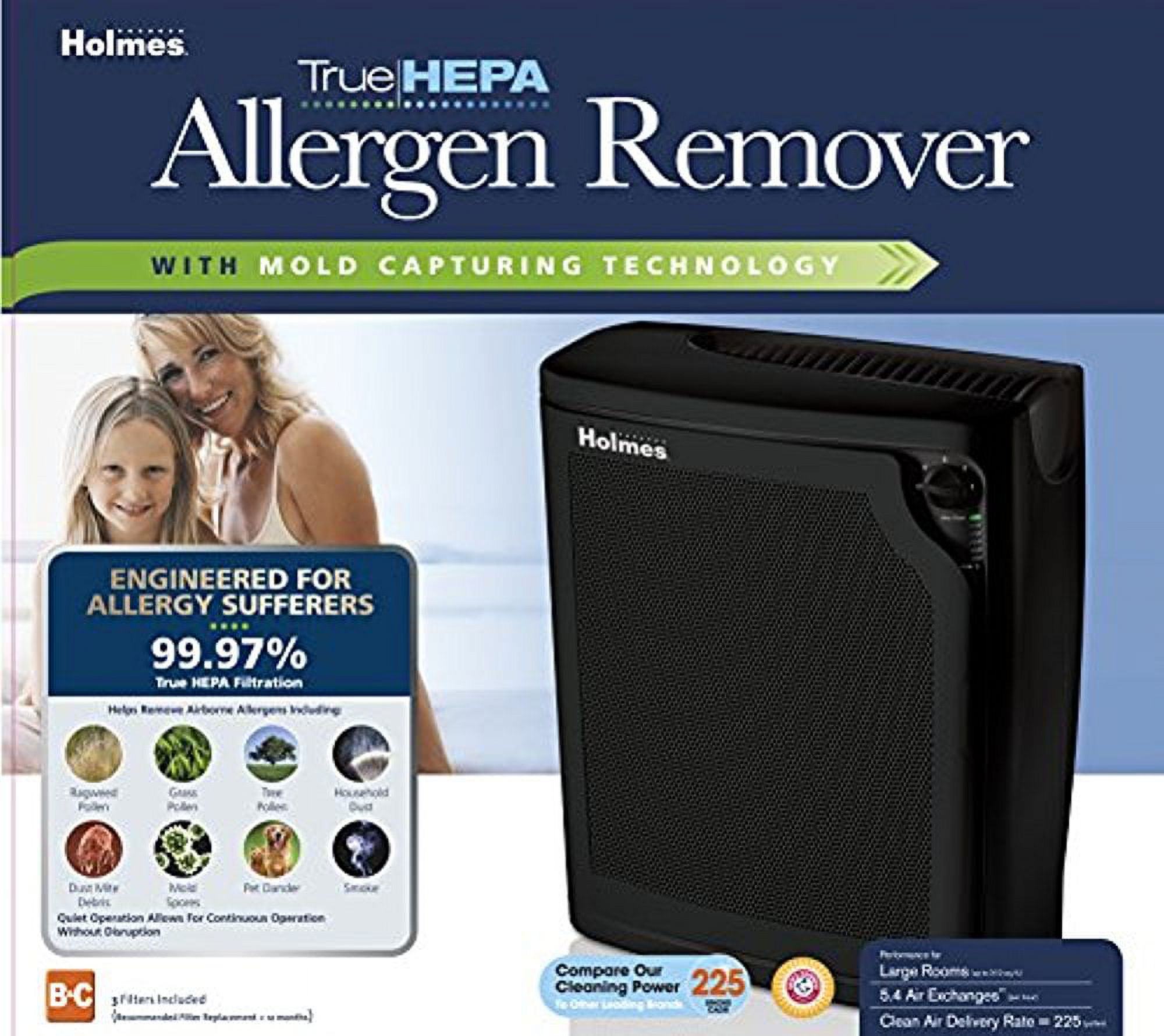 Holmes kzdkc Large Room 4-Speed True HEPA Air Purifier, Medium, Black