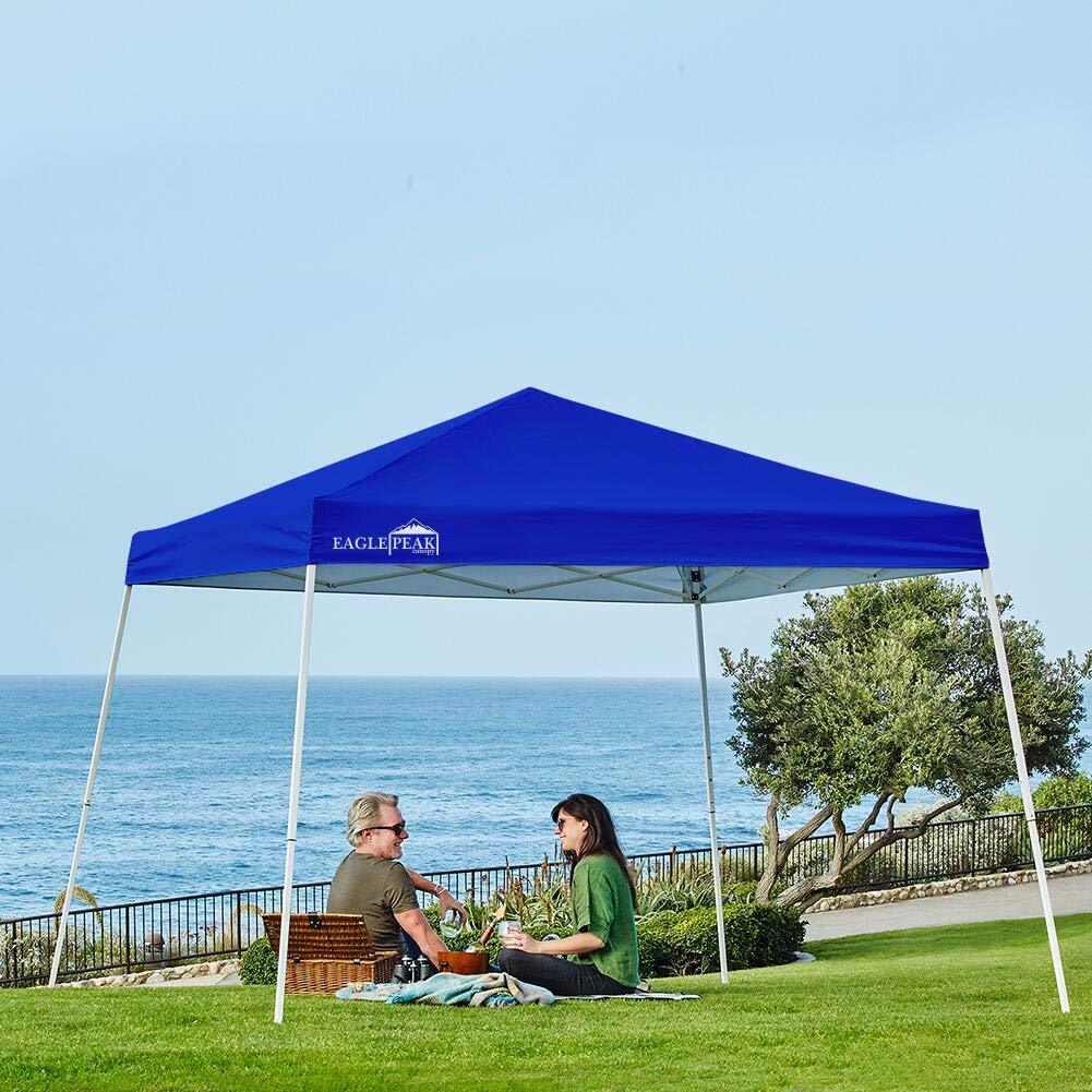 EAGLE PEAK 10x10 Slant Leg Pop Up Canopy Tent Easy One Person Setup Instant Outdoor Beach Canopy Folding Portable Sports Shelter 10x10 Base 8x8 Top(64 sqft of Shade)