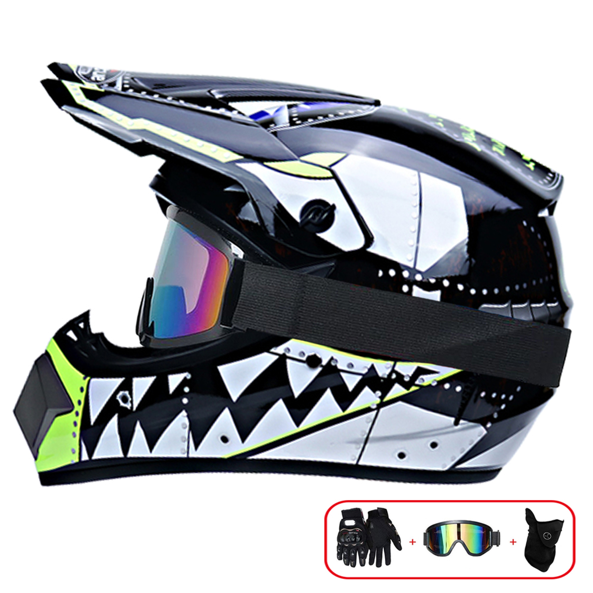 Motocross Helmet,Outdoor adult Full Face MTB Helmet Set Motorcycle Crash Helmet for Downhill Off-Road Dirt Bike Motorbike