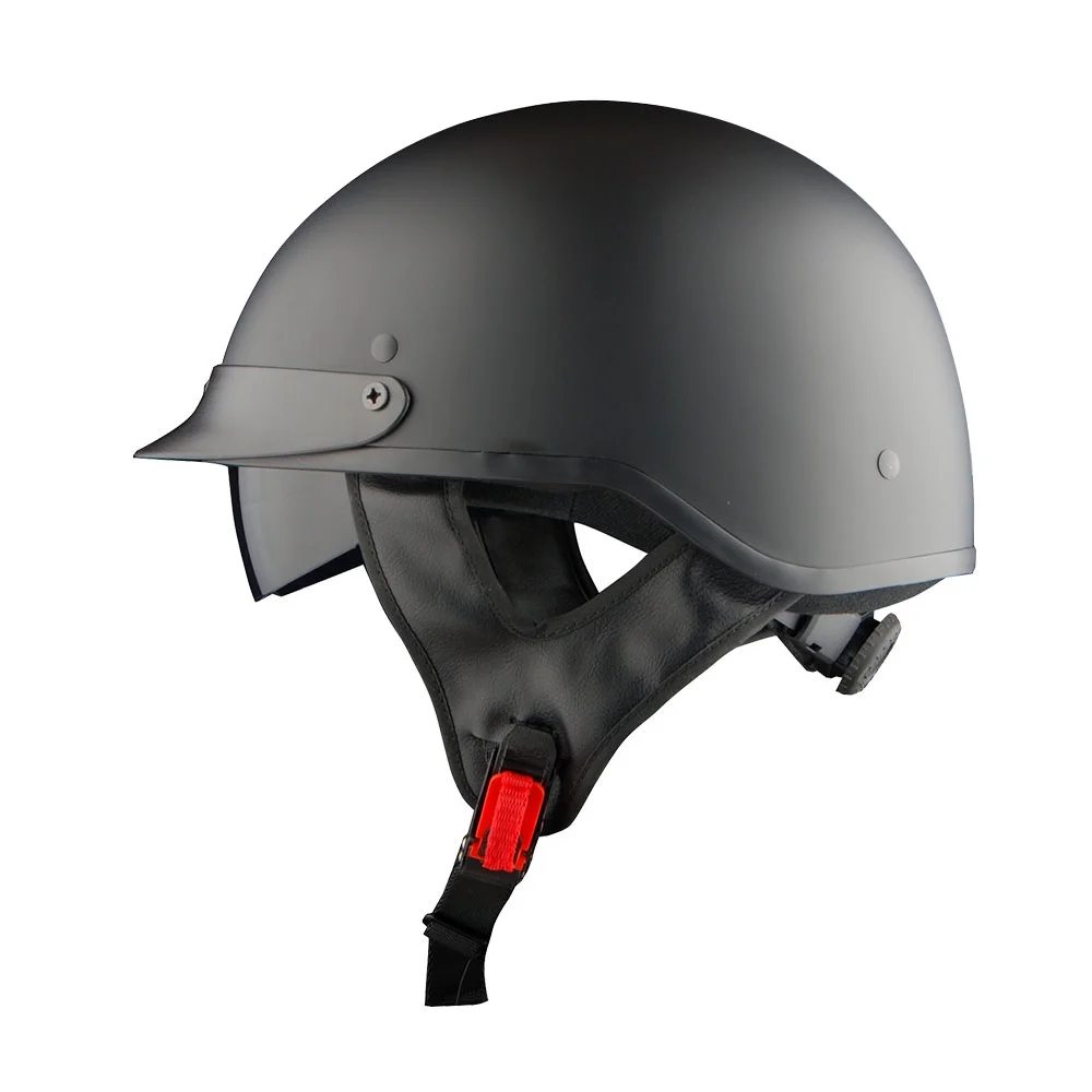 1Storm Motorcycle Half Face Helmet Mopeds Scooter Pilot with retratable Inner Smoked Visor HKY205V, Matt Black
