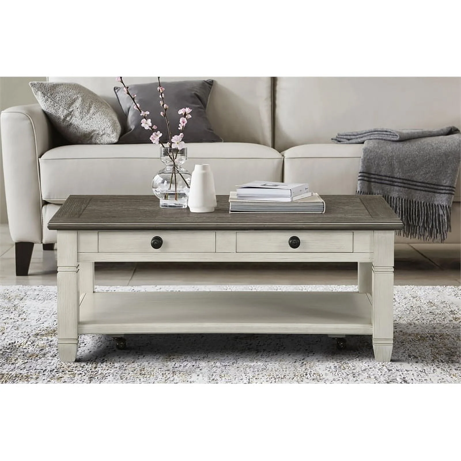 Home Square 2-Piece Set with Daybed with Trundle in Navy & Coffee Table