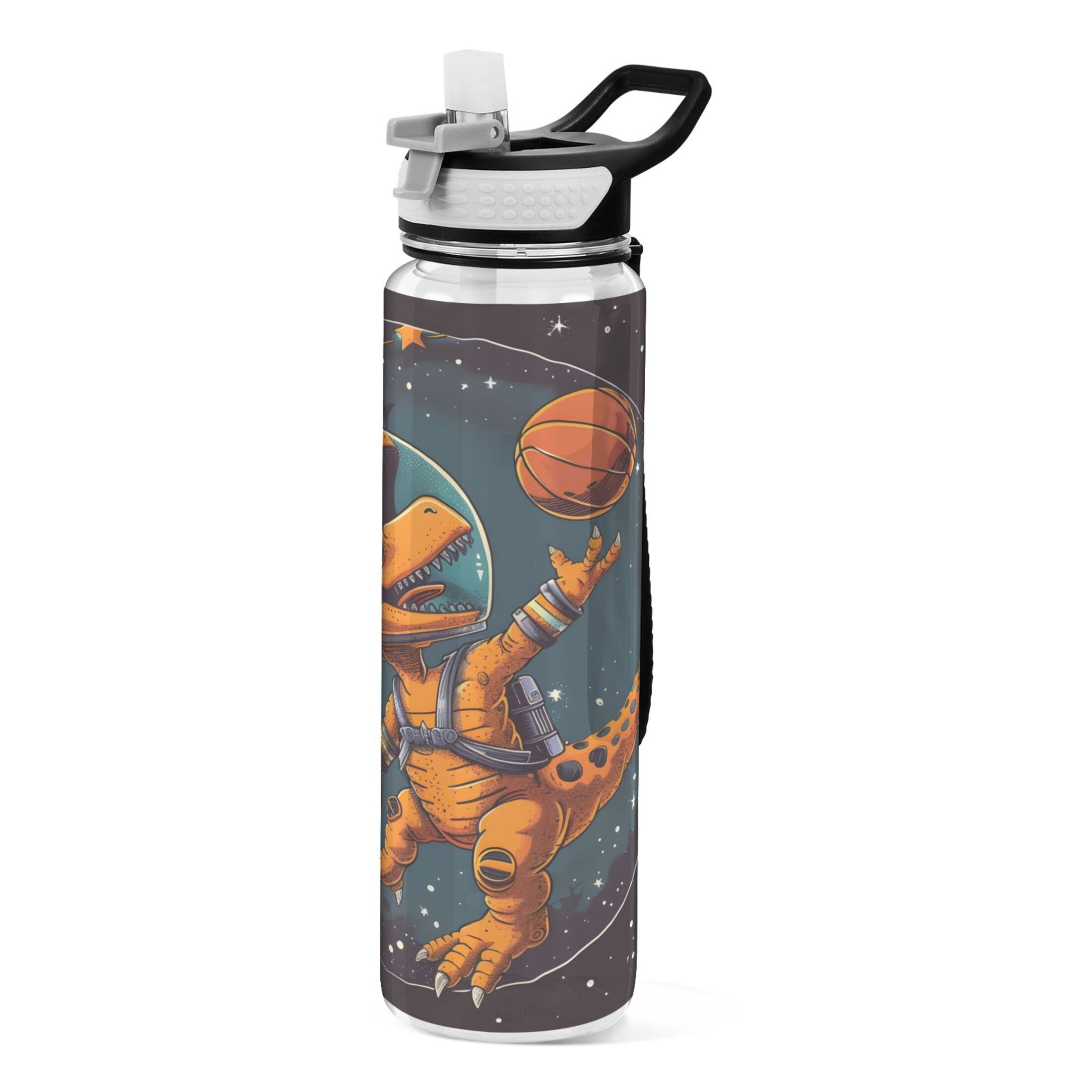 Space Dinosaur 32oz Water Bottles with Straw Tritan Leakproof Sports Bottle BPA Free Clear for Fitness Gym Swimming Cycling