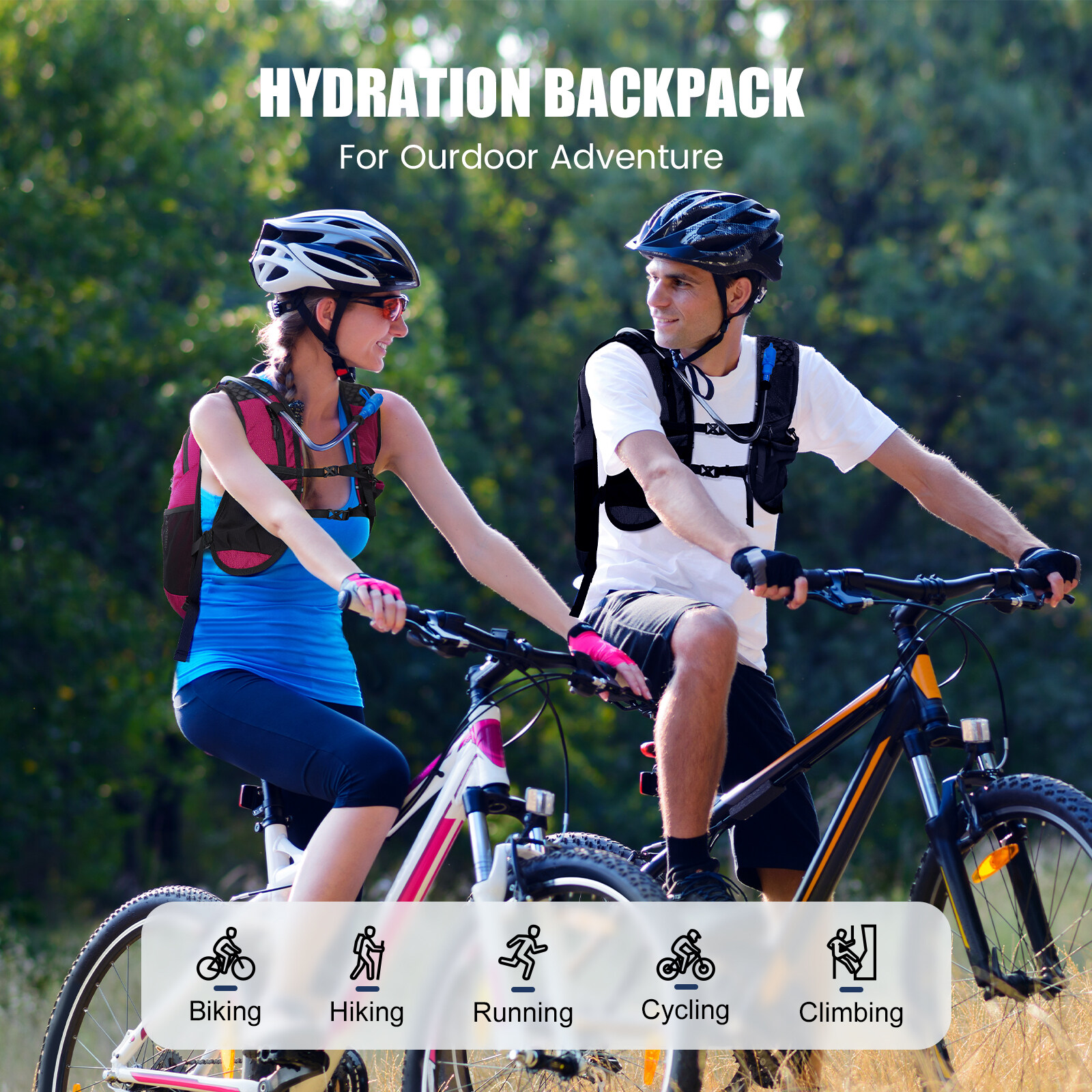 Vbiger Hydration Backpack - Lightweight Waterproof Cycling Backpack with 2L TPU Water Bladder, Red